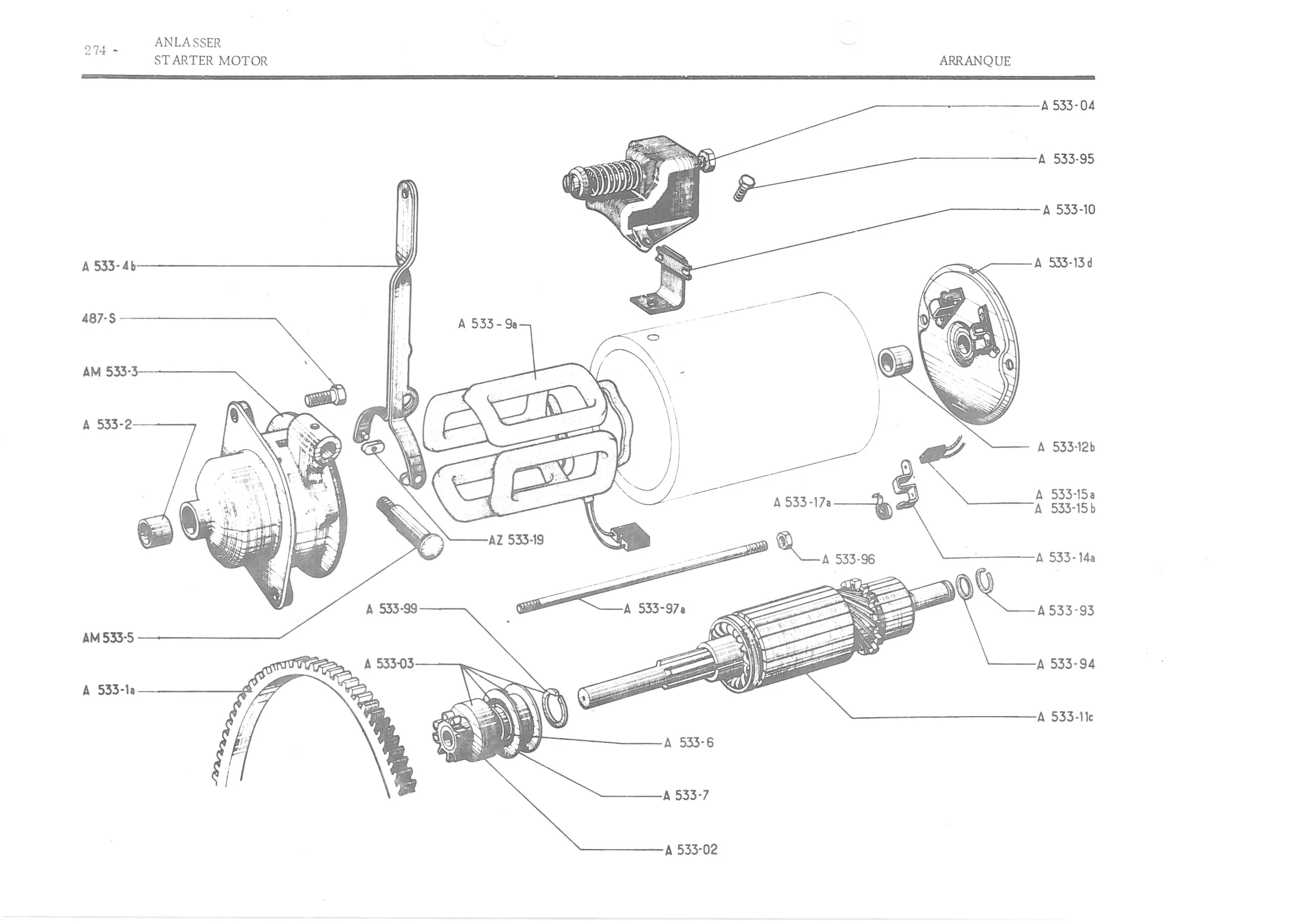 STARTER MOTOR, page 355 of 647 — 486 Parts Catalogue — Ami 6