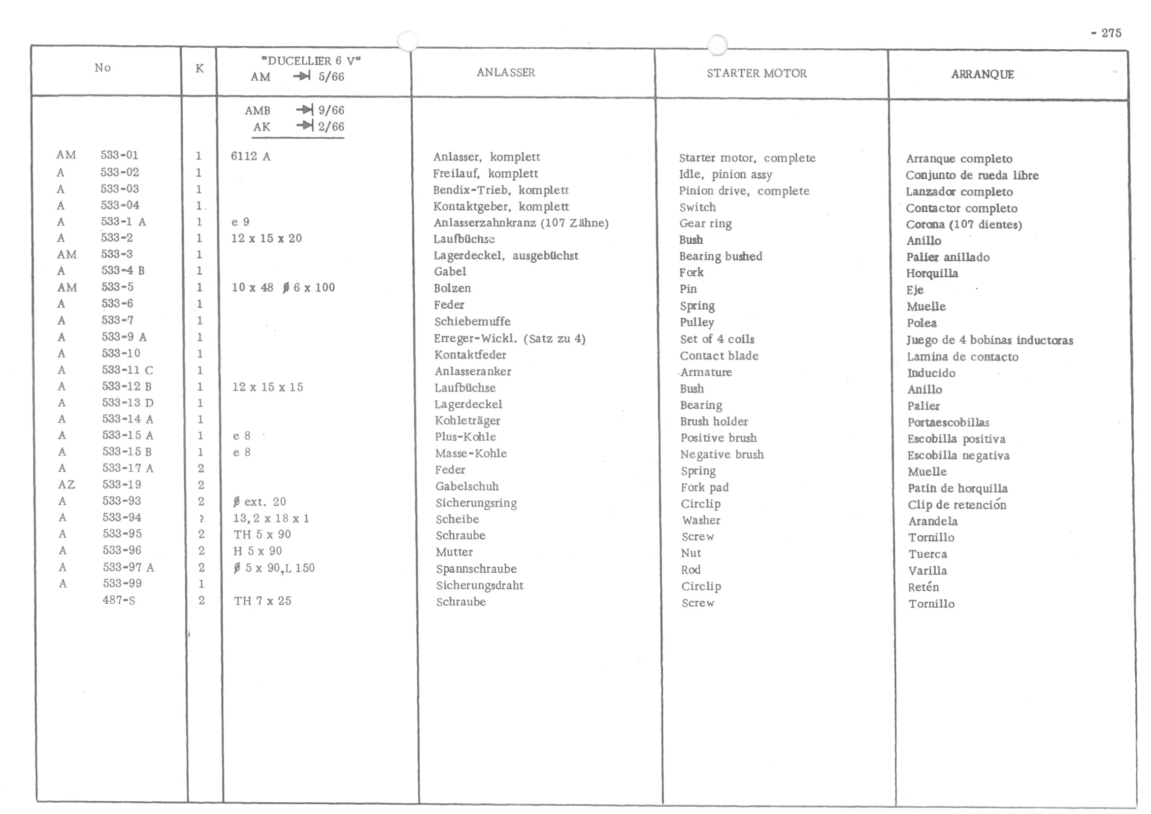 STARTER MOTOR, page 356 of 647 — 486 Parts Catalogue — Ami 6