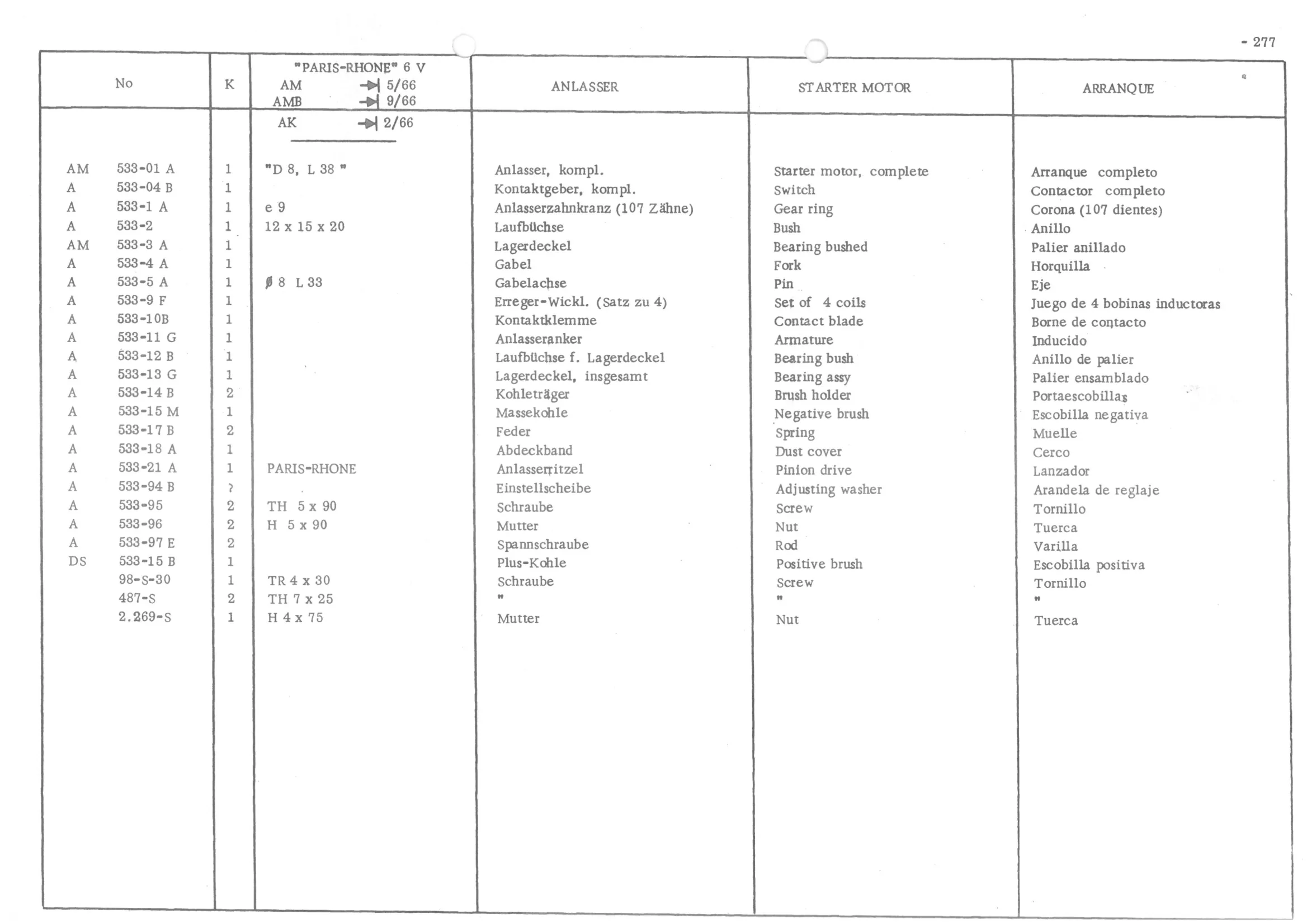 STARTER MOTOR, page 358 of 647 — 486 Parts Catalogue — Ami 6