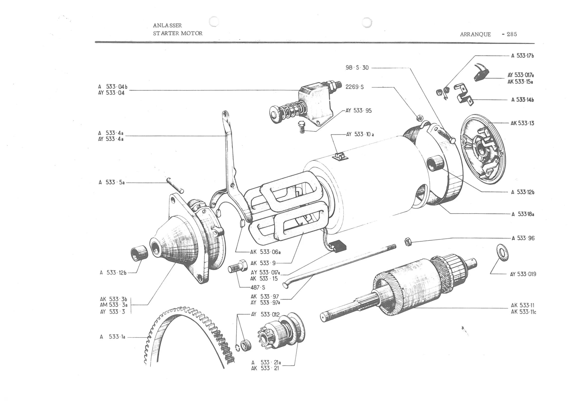 STARTER MOTOR, page 366 of 647 — 486 Parts Catalogue — Ami 6