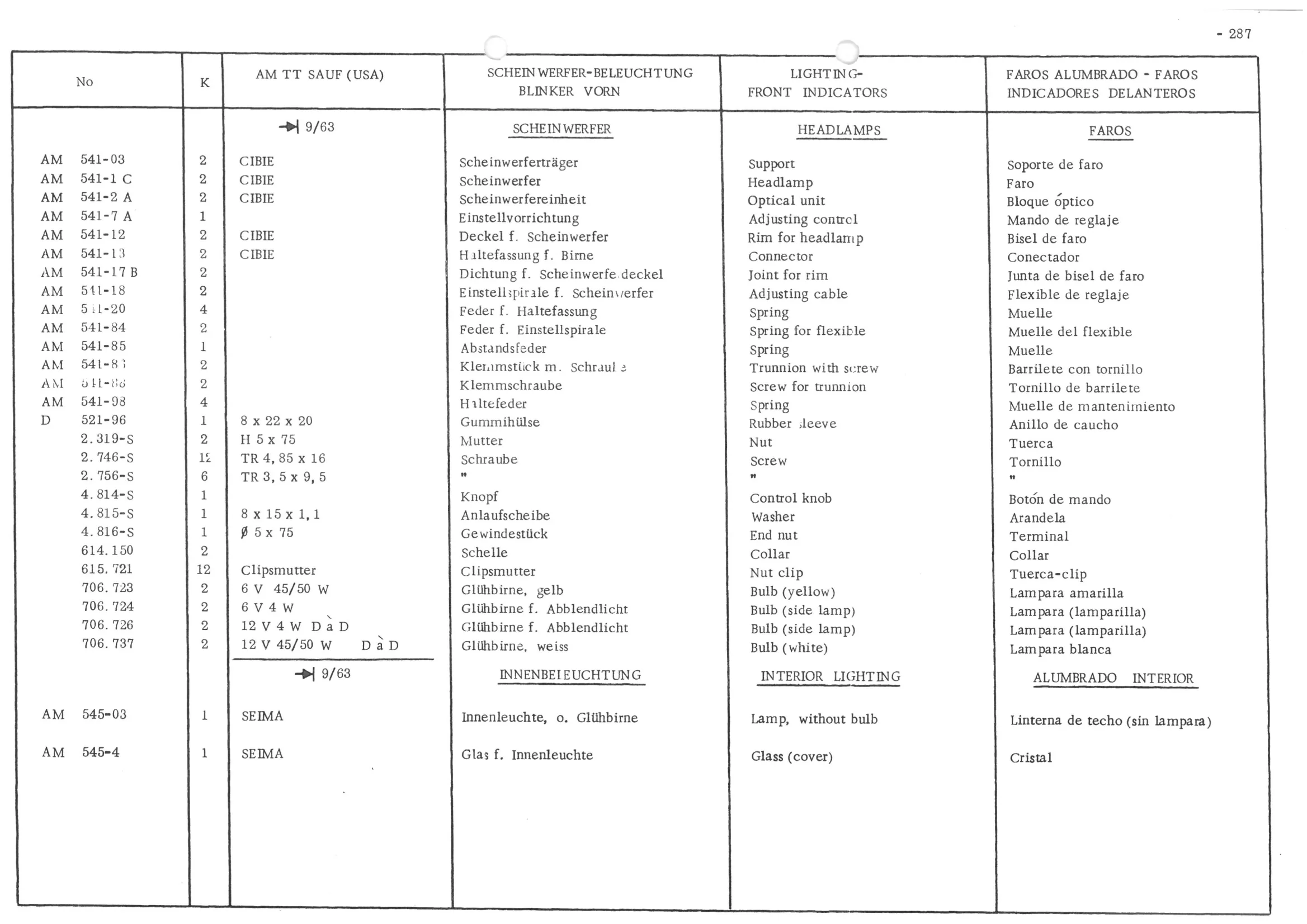 LIGHTING - FRONT INDICATORS, page 368 of 647 — 486 Parts Catalogue — Ami 6