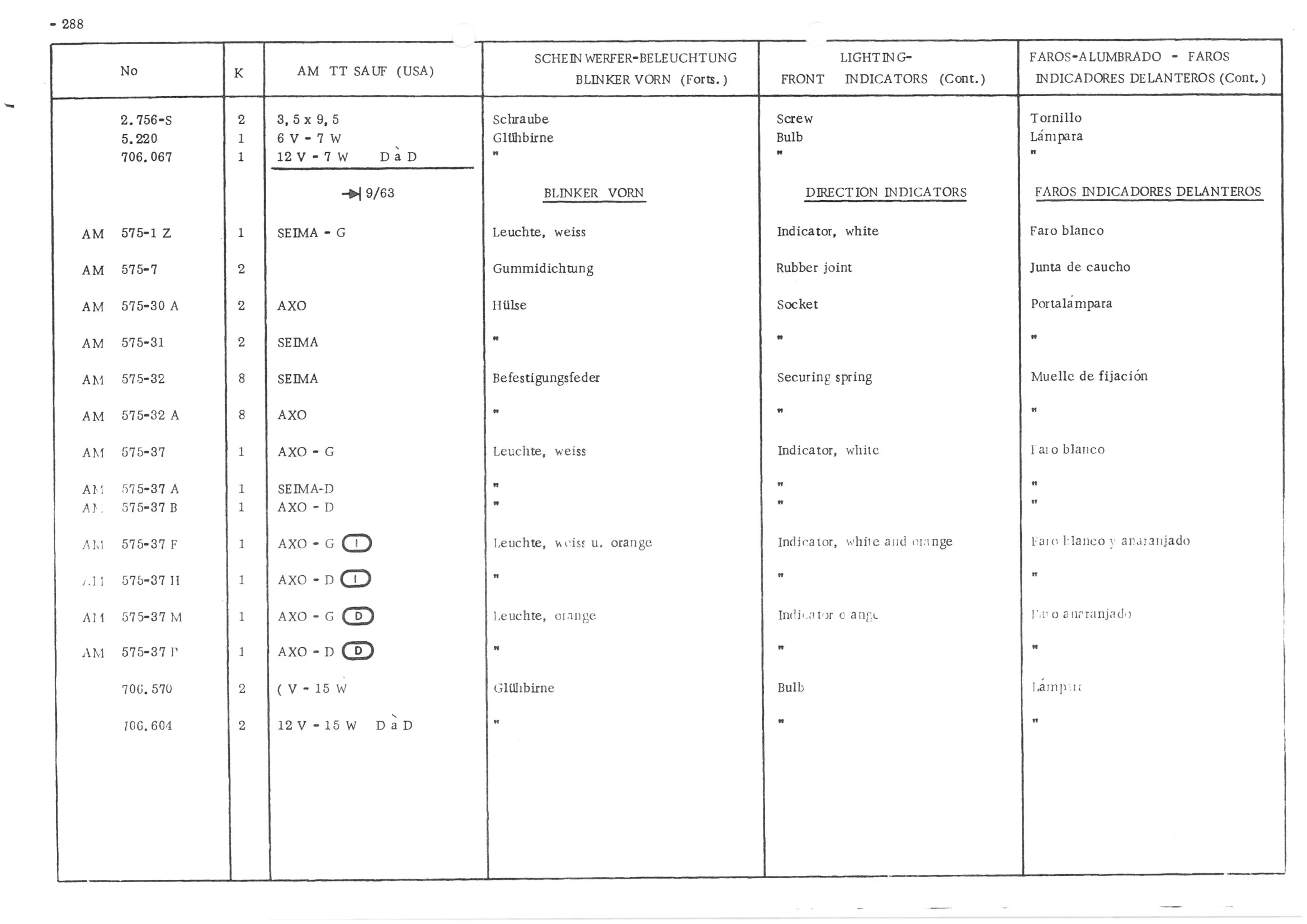 BLINKER VORN (Forts. ), page 369 of 647 — 486 Parts Catalogue — Ami 6