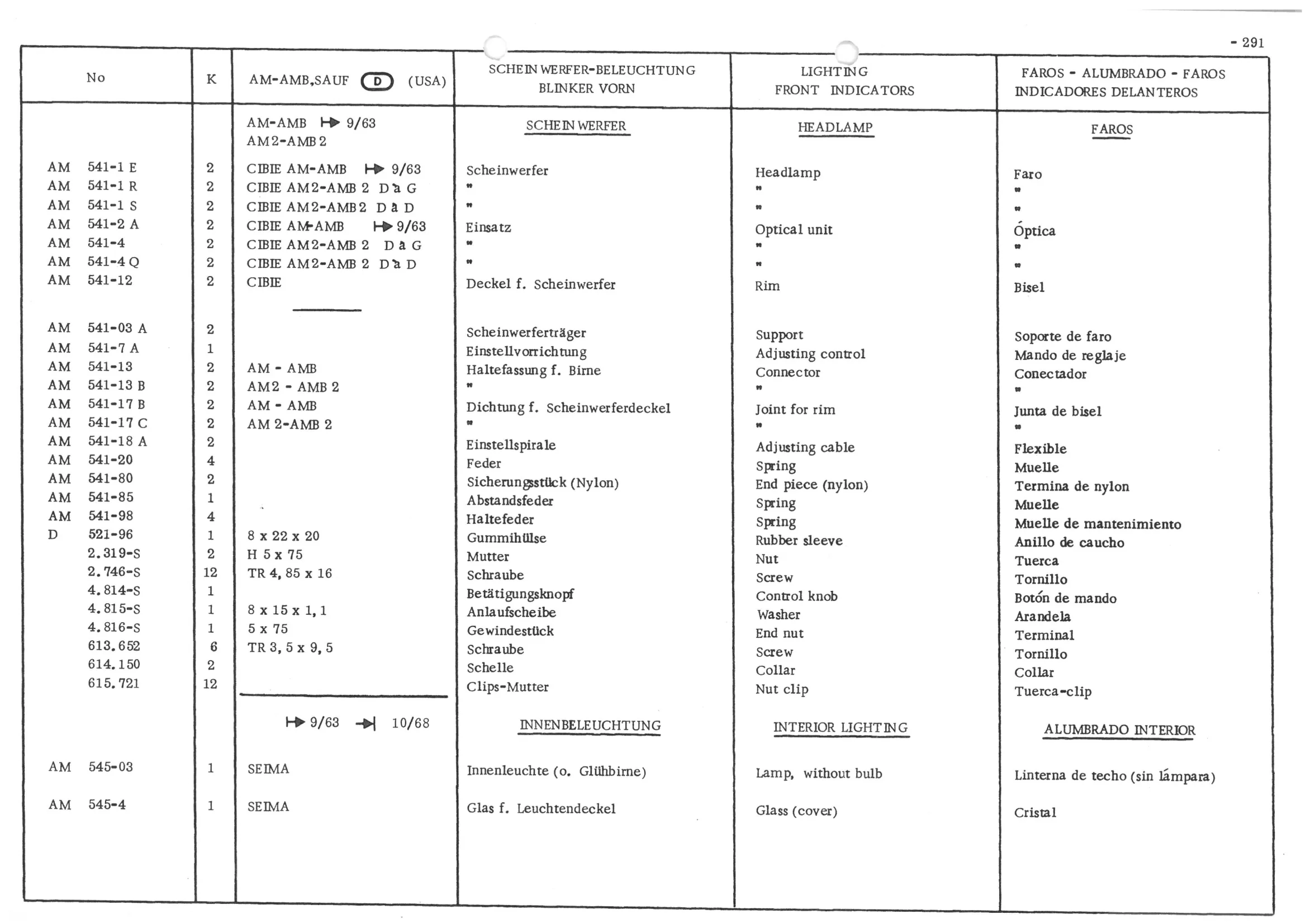 LIGHTING - FRONT INDICATORS, page 372 of 647 — 486 Parts Catalogue — Ami 6
