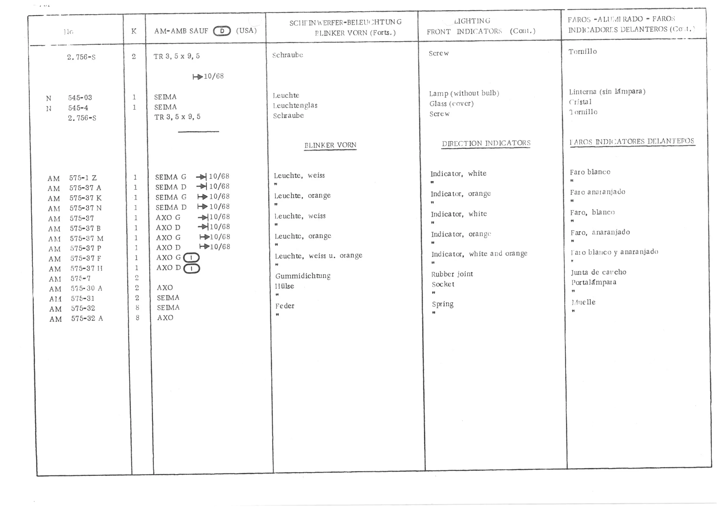 LIGHTING - FRONT INDICATORS, page 373 of 647 — 486 Parts Catalogue — Ami 6