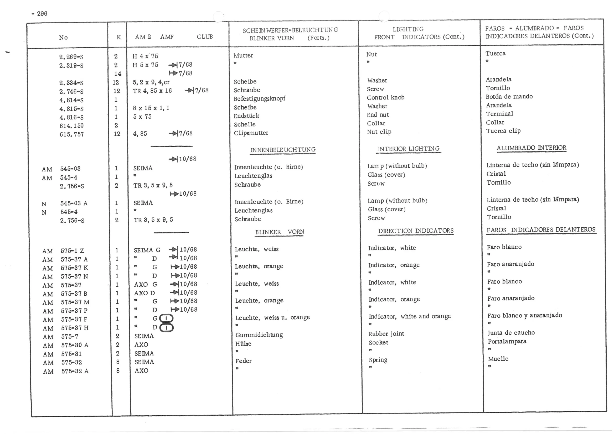 BLINKER VORN (Forts. ) FR, page 377 of 647 — 486 Parts Catalogue — Ami 6