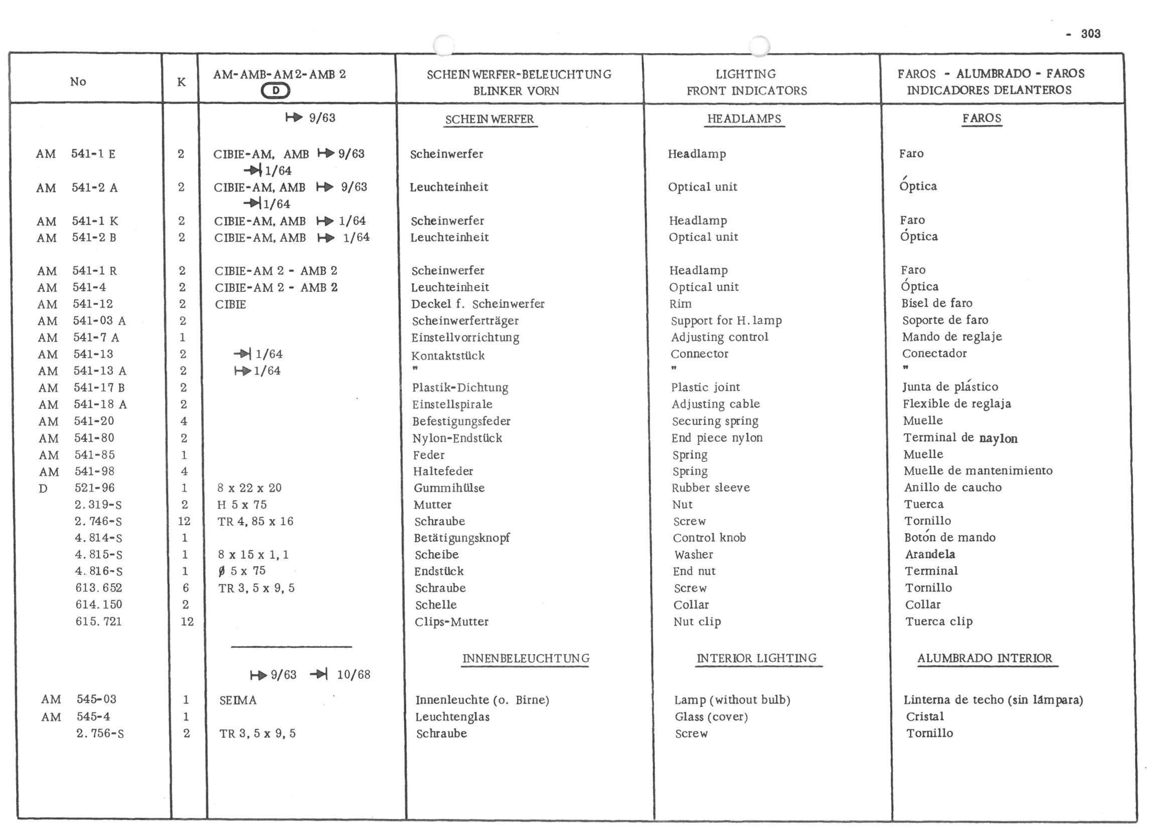 LIGHTING - FRONT INDICATORS :, page 384 of 647 — 486 Parts Catalogue — Ami 6