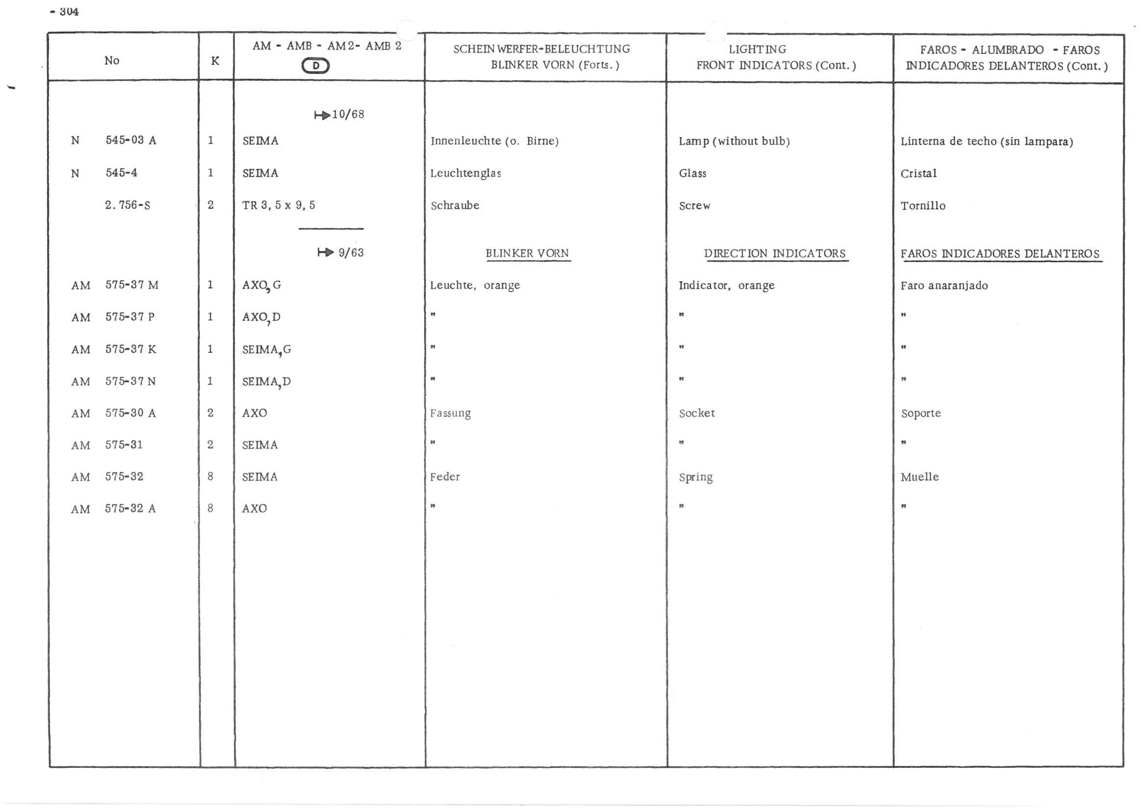BLINKER VORN (Forts. ), page 385 of 647 — 486 Parts Catalogue — Ami 6