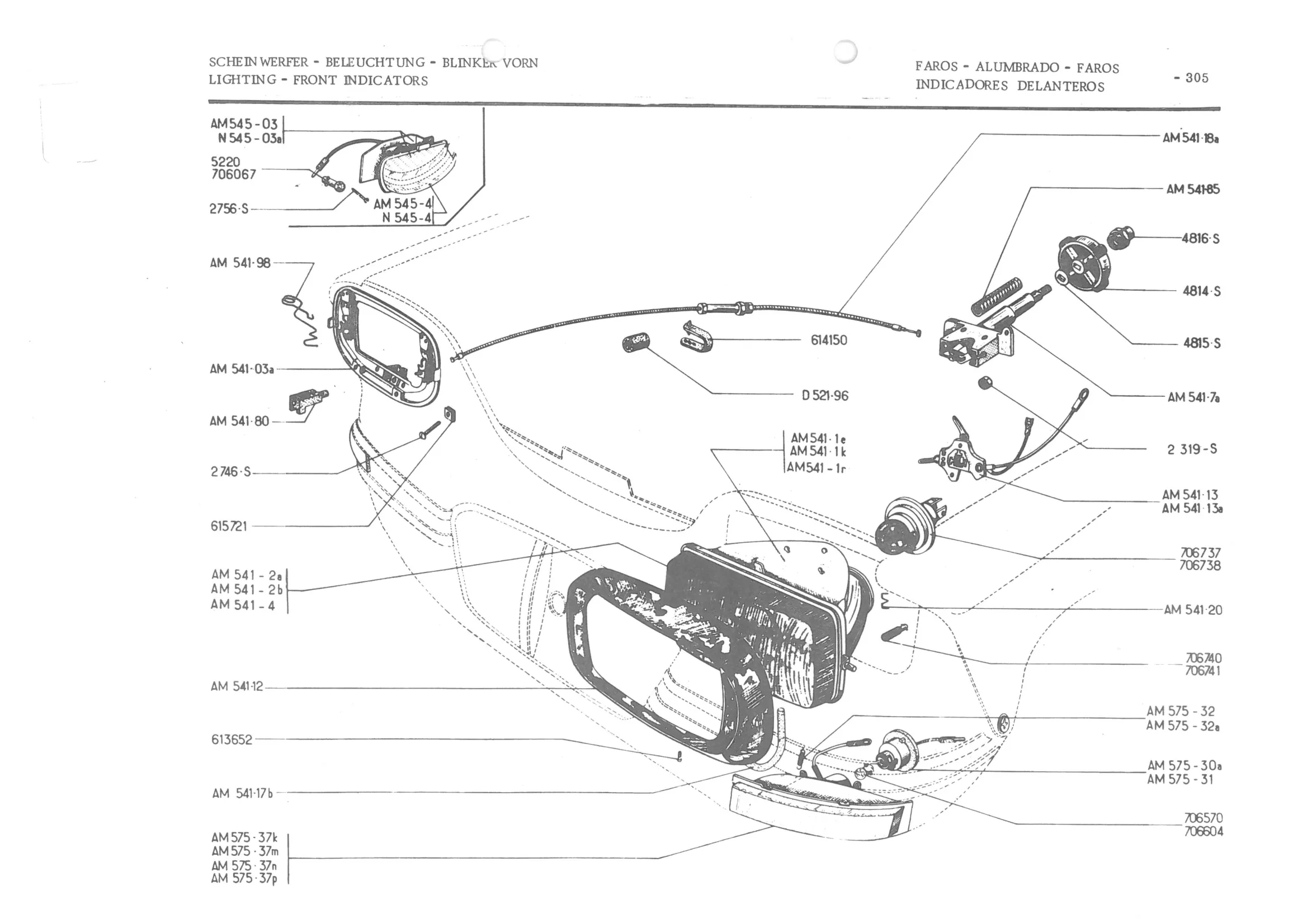 LIGHTING - FRONT INDICATORS, page 386 of 647 — 486 Parts Catalogue — Ami 6
