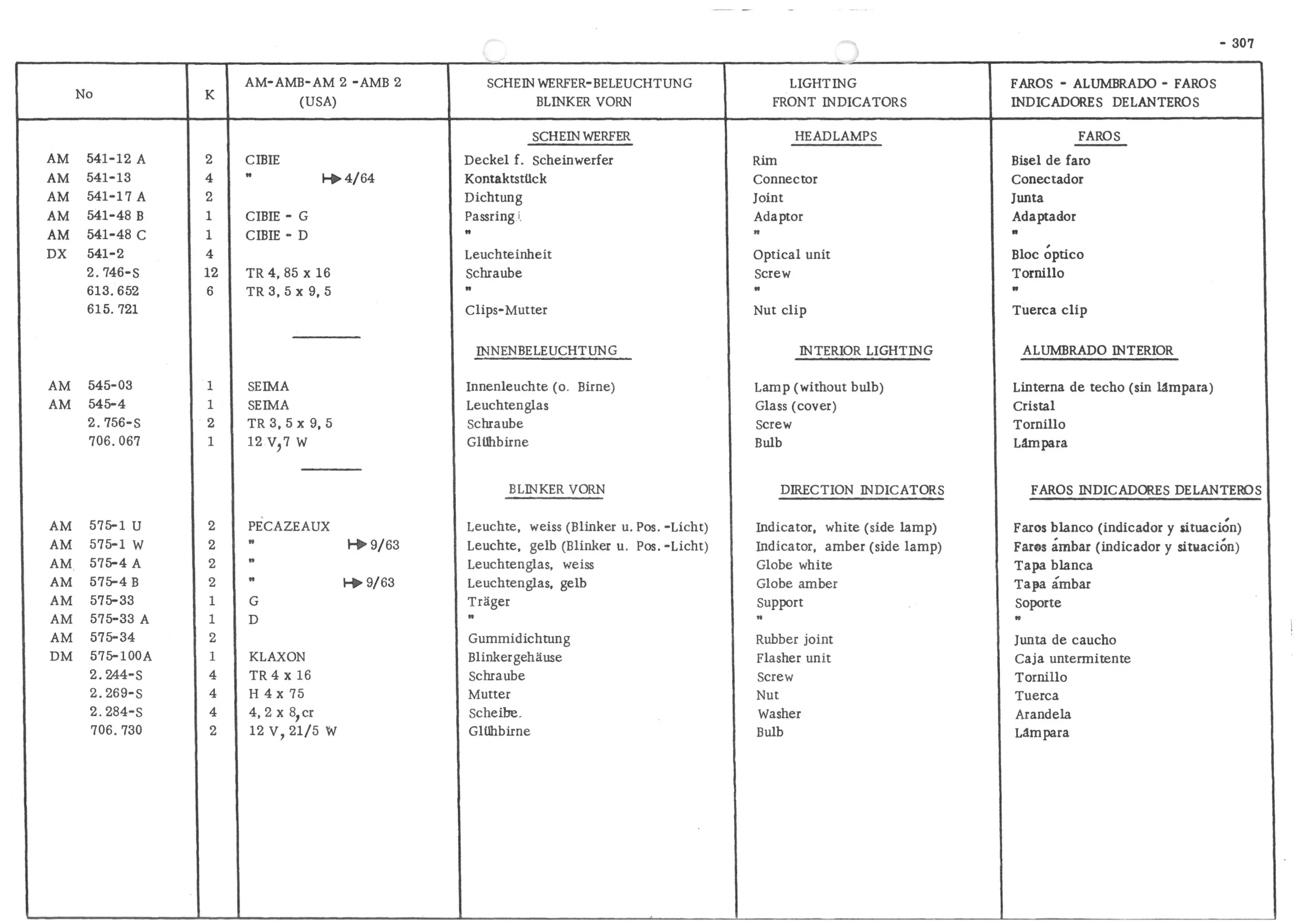 LIGHTING - FRONT INDICATORS, page 388 of 647 — 486 Parts Catalogue — Ami 6
