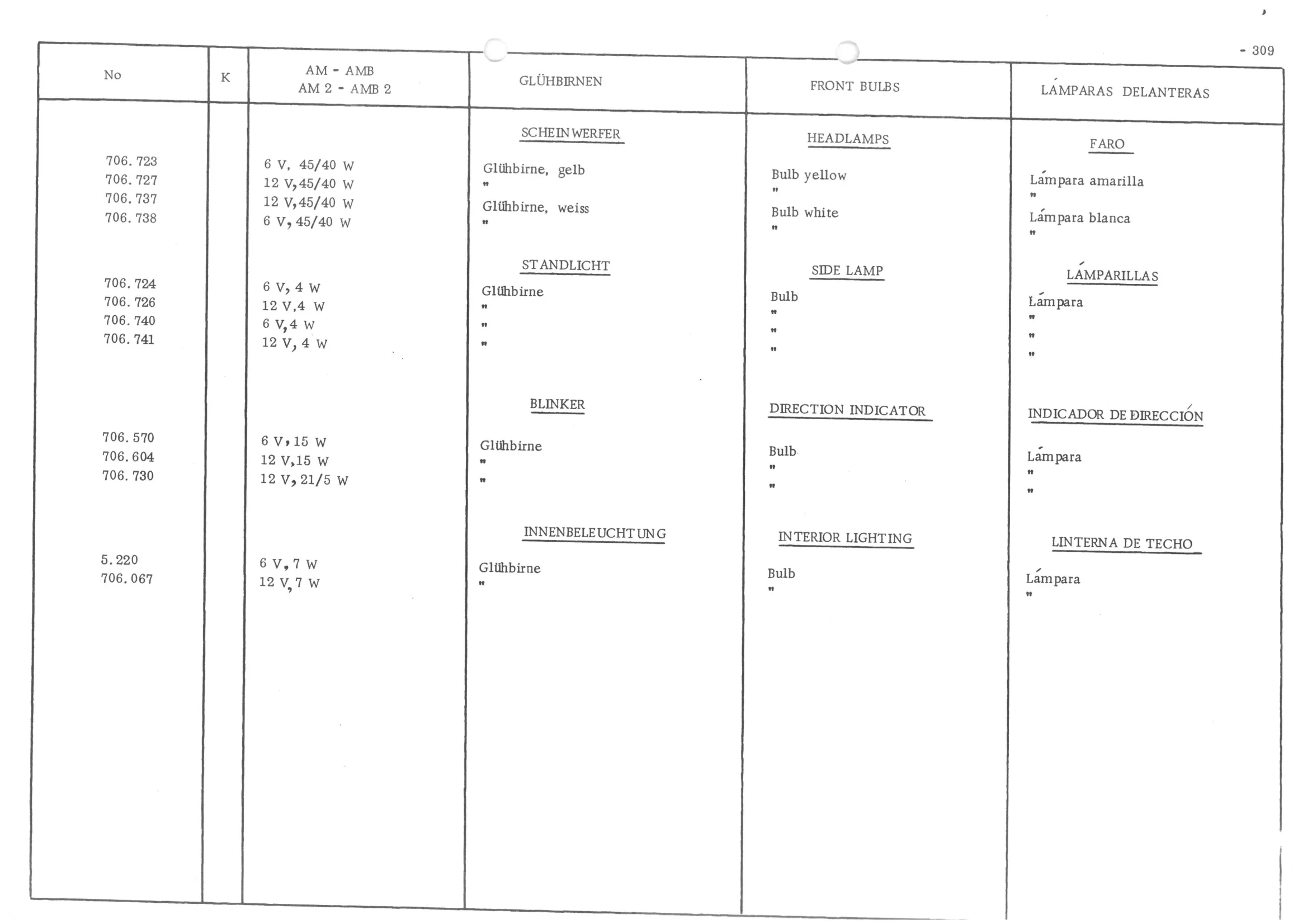 LIGHTING - FRONT INDICATORS, page 389 of 647 — 486 Parts Catalogue — Ami 6