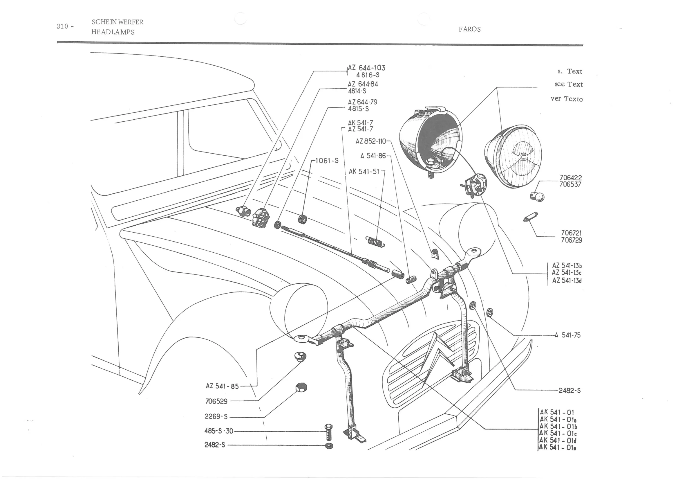LIGHTING - FRONT INDICATORS, page 390 of 647 — 486 Parts Catalogue — Ami 6