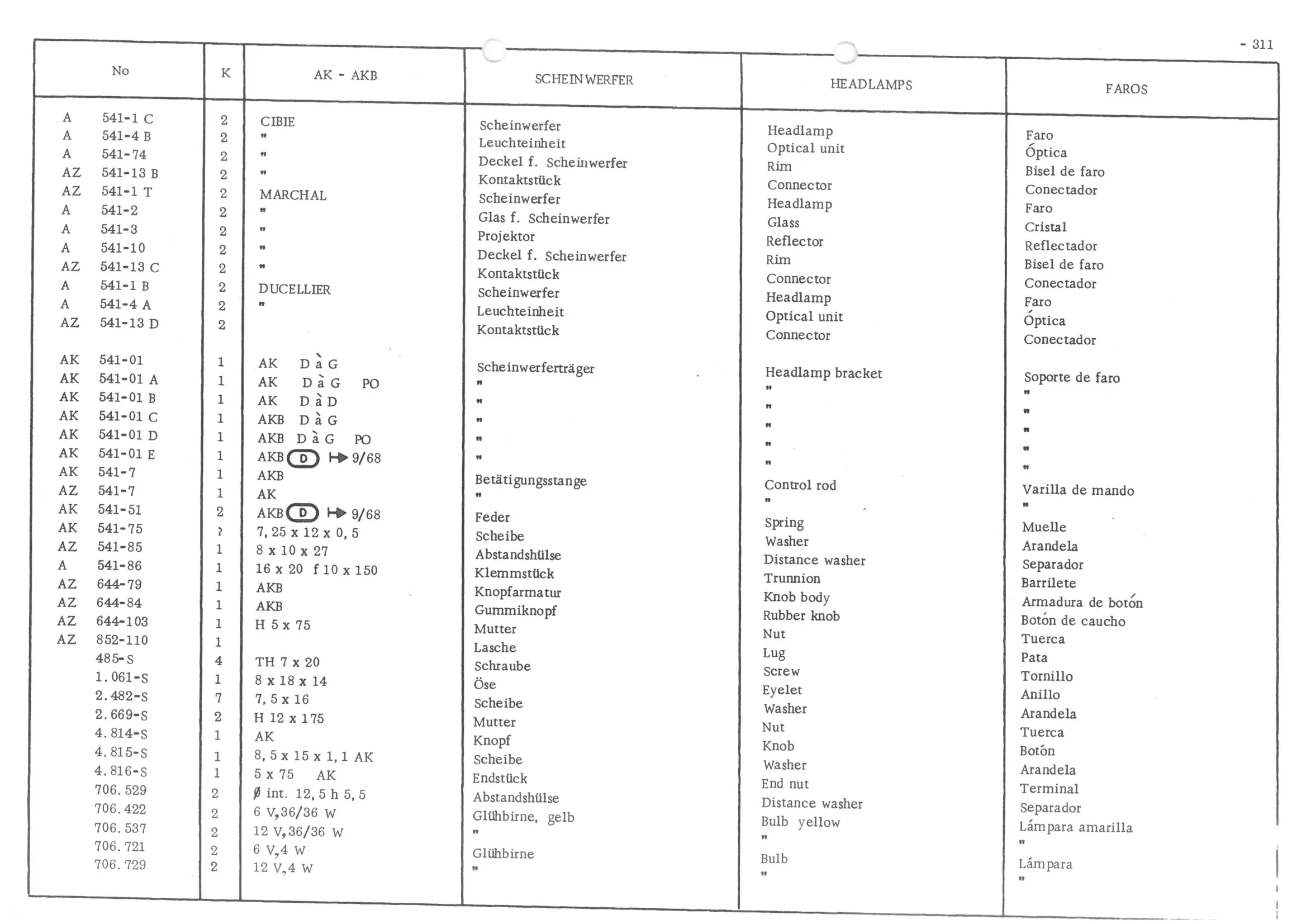 LIGHTING - FRONT INDICATORS, page 391 of 647 — 486 Parts Catalogue — Ami 6