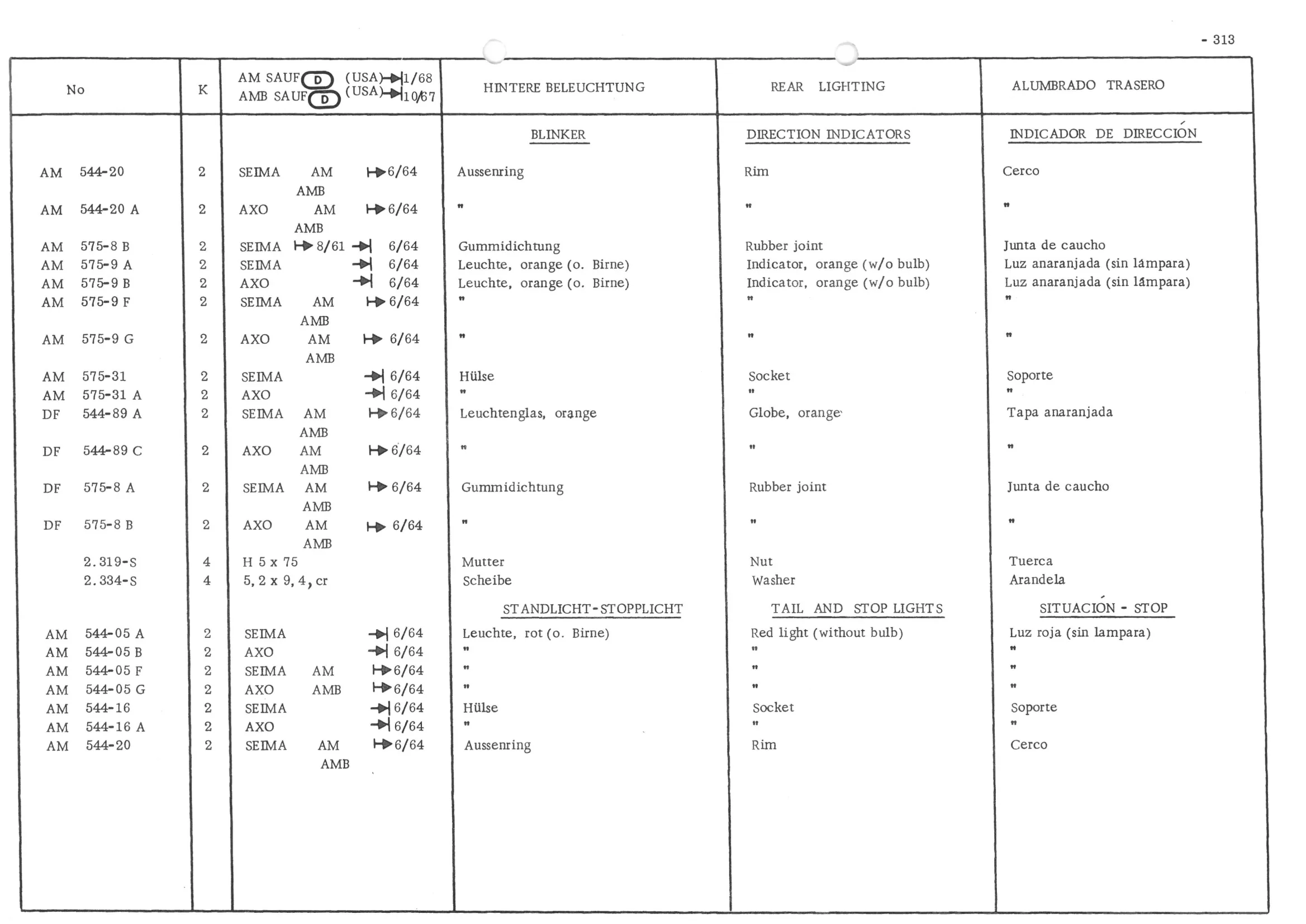 REAR LIGHTING, page 393 of 647 — 486 Parts Catalogue — Ami 6