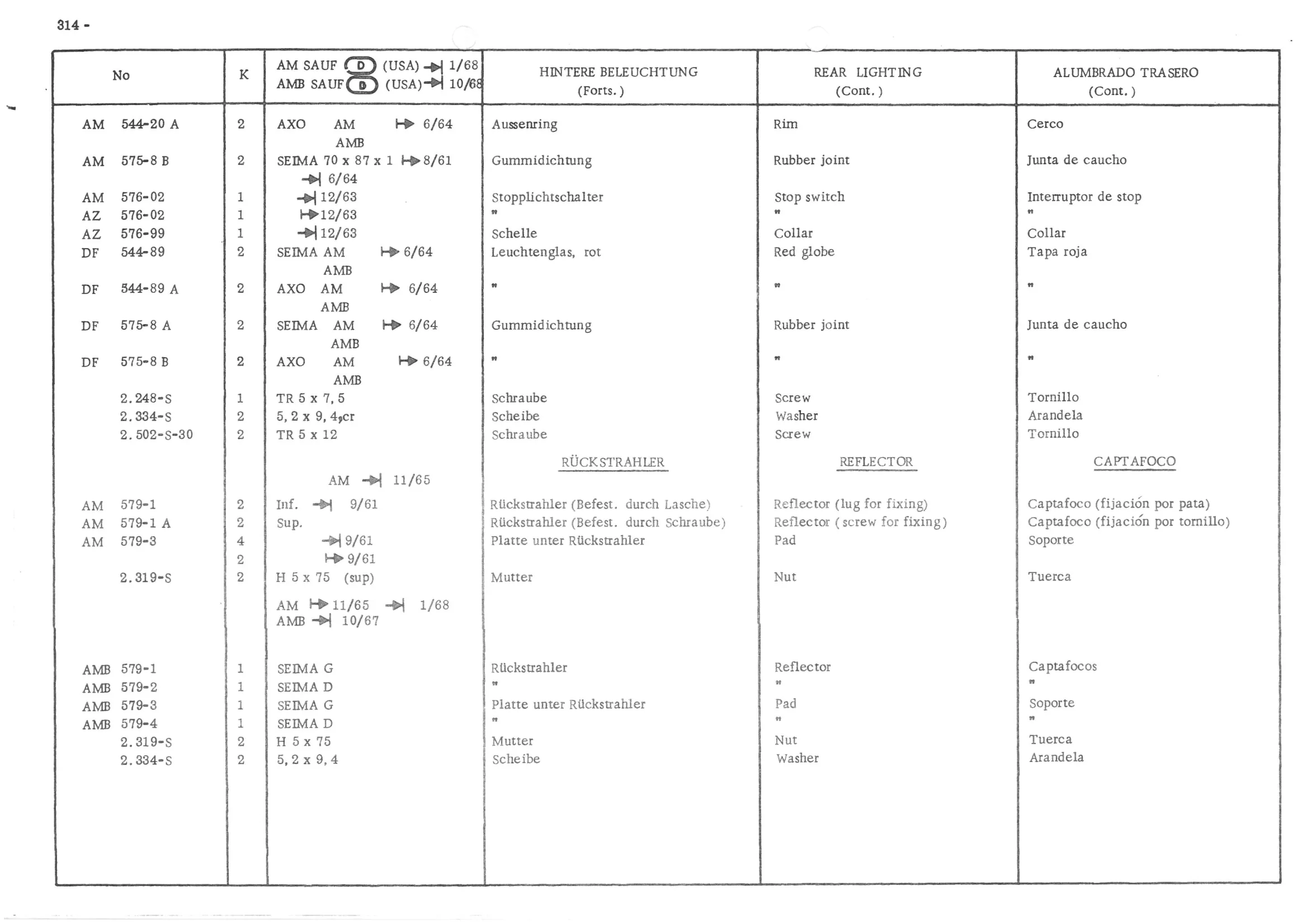 REAR LIGHTING, page 394 of 647 — 486 Parts Catalogue — Ami 6