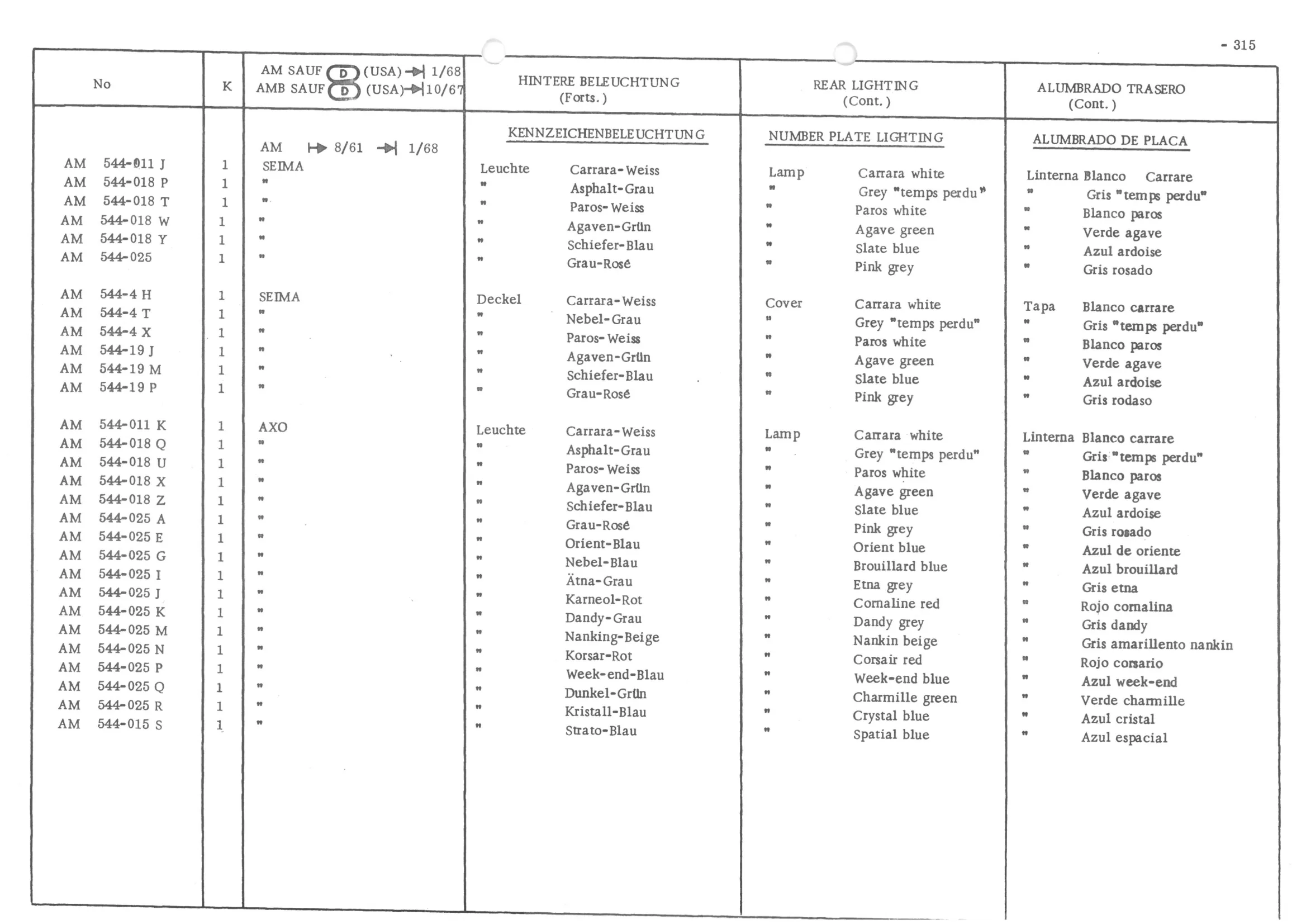 REAR LIGHTING, page 395 of 647 — 486 Parts Catalogue — Ami 6