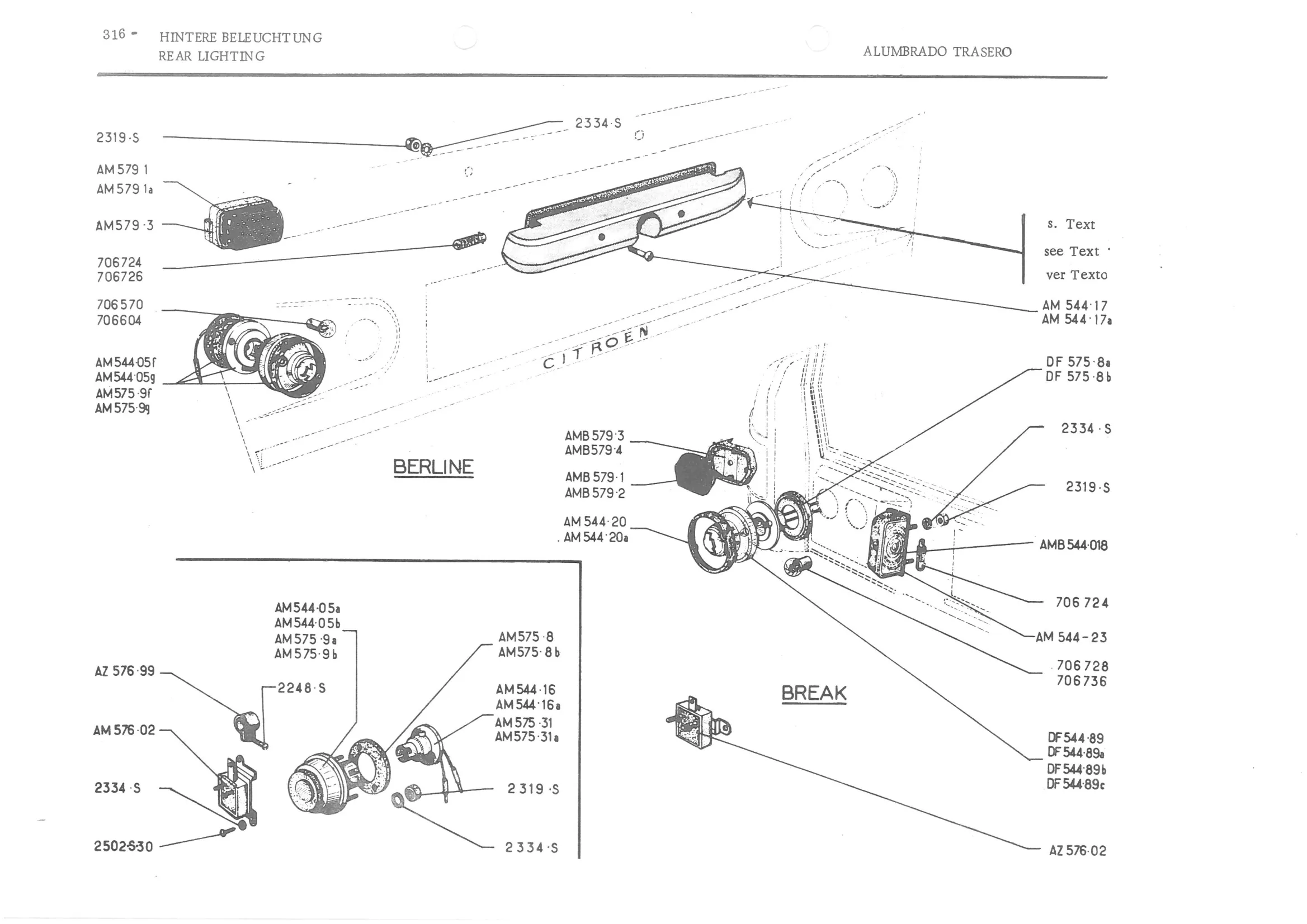 REAR LIGHTING, page 396 of 647 — 486 Parts Catalogue — Ami 6
