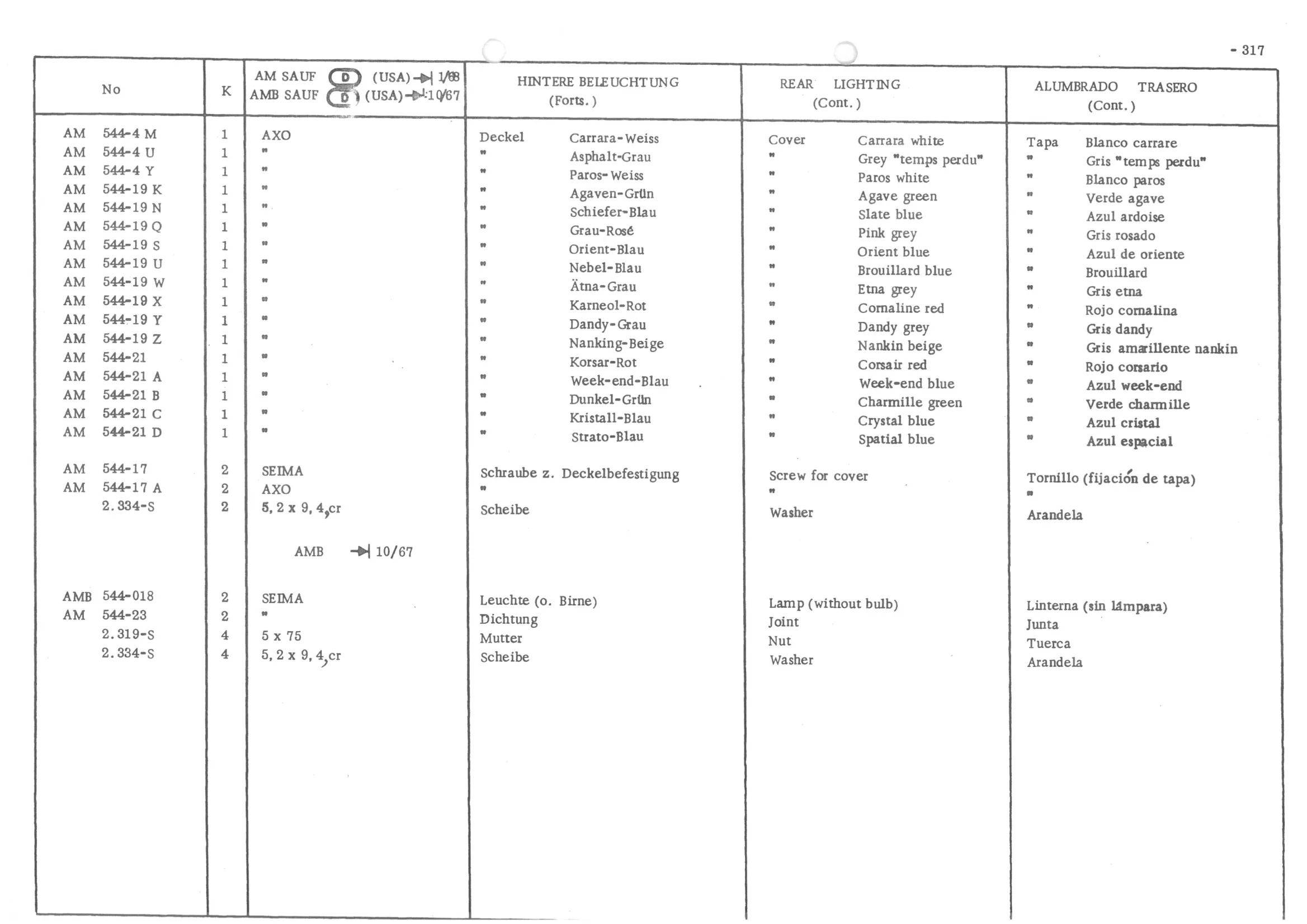 REAR LIGHTING, page 397 of 647 — 486 Parts Catalogue — Ami 6