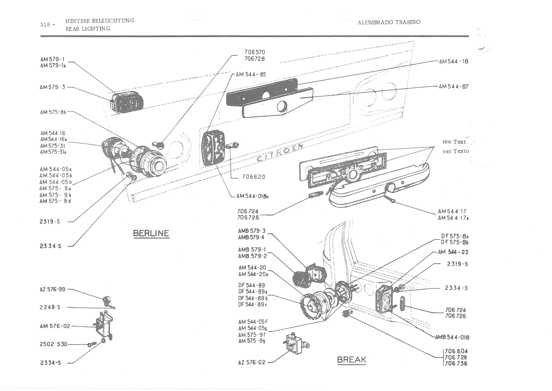 REAR LIGHTING, page 398 of 647 — 486 Parts Catalogue — Ami 6