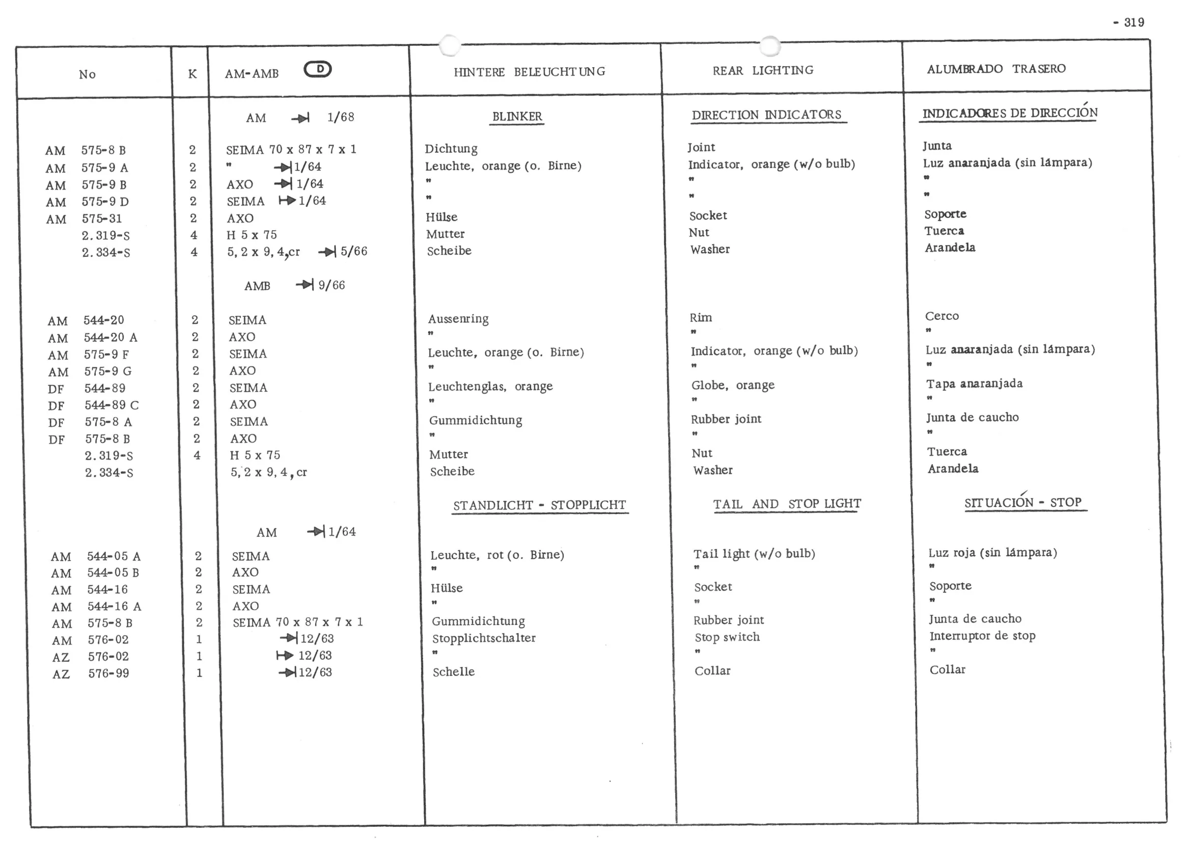 REAR LIGHTING, page 399 of 647 — 486 Parts Catalogue — Ami 6