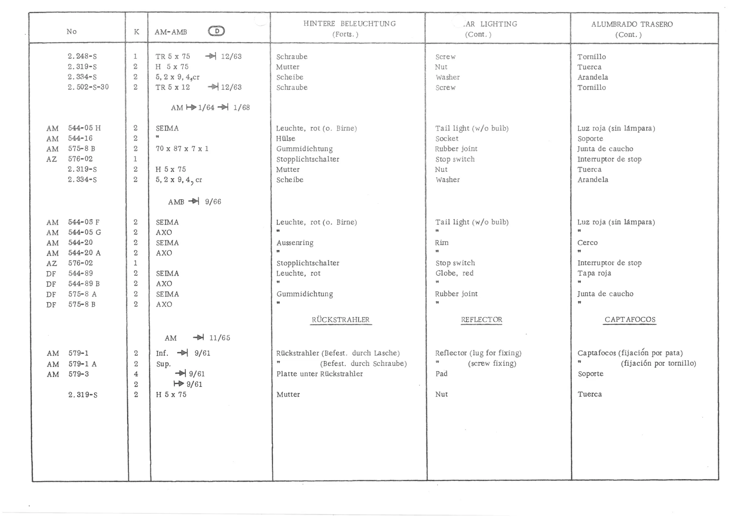 REAR LIGHTING, page 400 of 647 — 486 Parts Catalogue — Ami 6