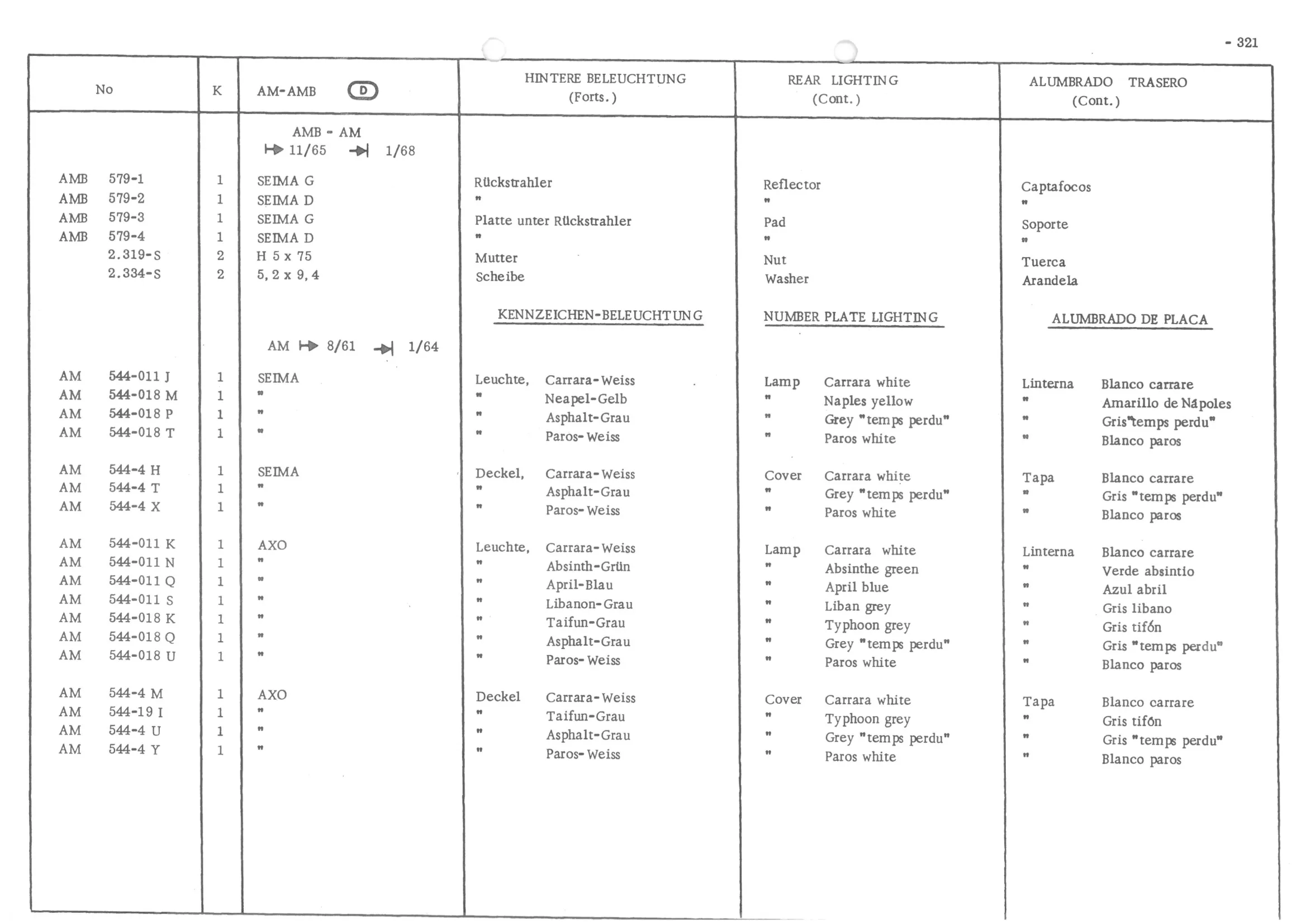 REAR LIGHTING, page 401 of 647 — 486 Parts Catalogue — Ami 6