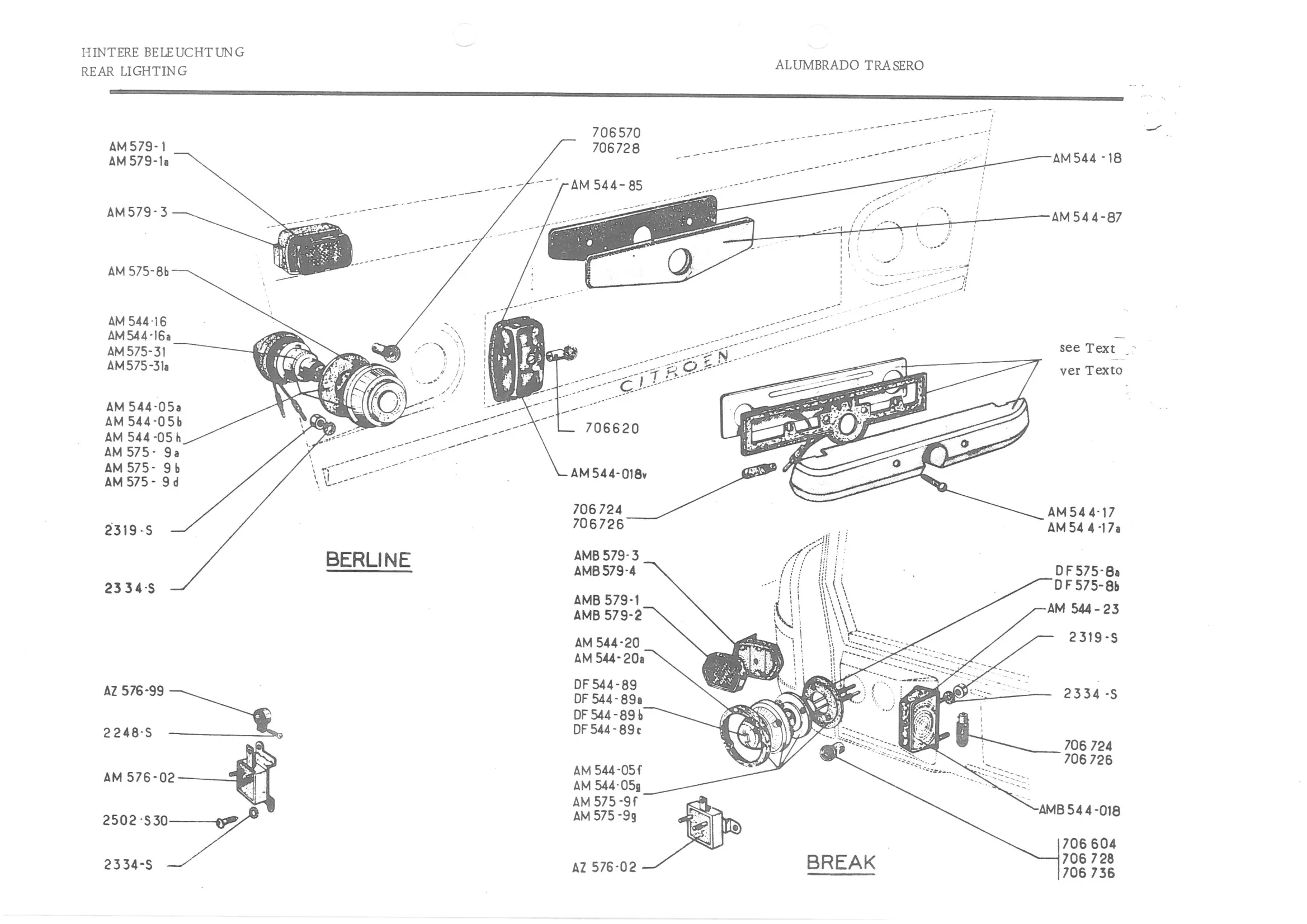 REAR LIGHTING ALUN, page 402 of 647 — 486 Parts Catalogue — Ami 6