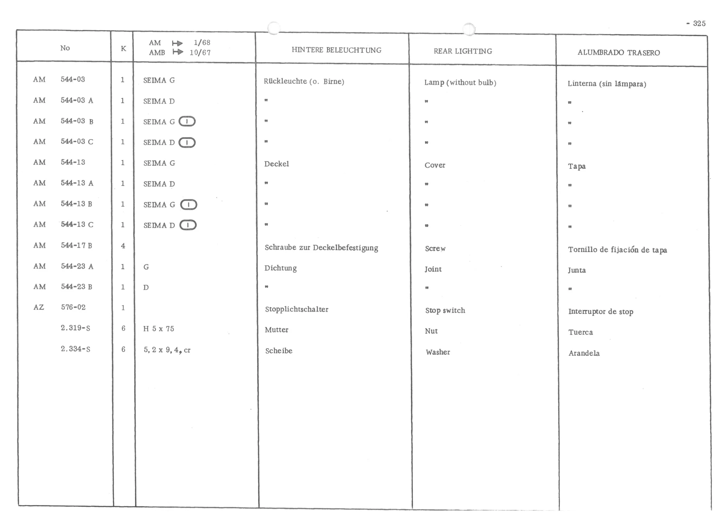REAR LIGHTING, page 405 of 647 — 486 Parts Catalogue — Ami 6
