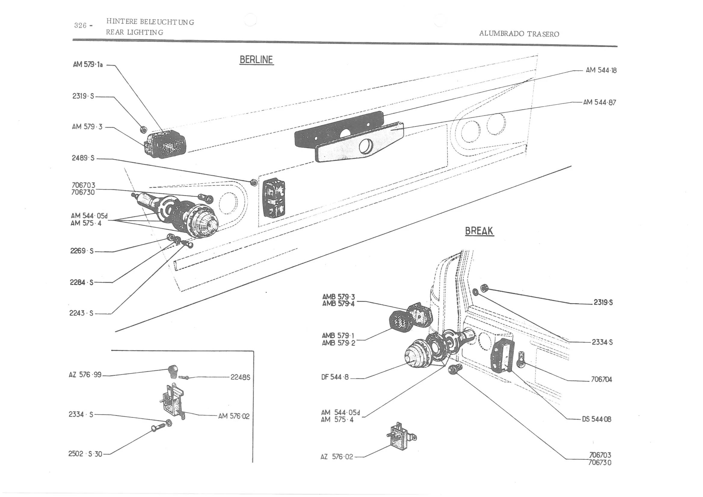 REAR LIGHTING, page 406 of 647 — 486 Parts Catalogue — Ami 6