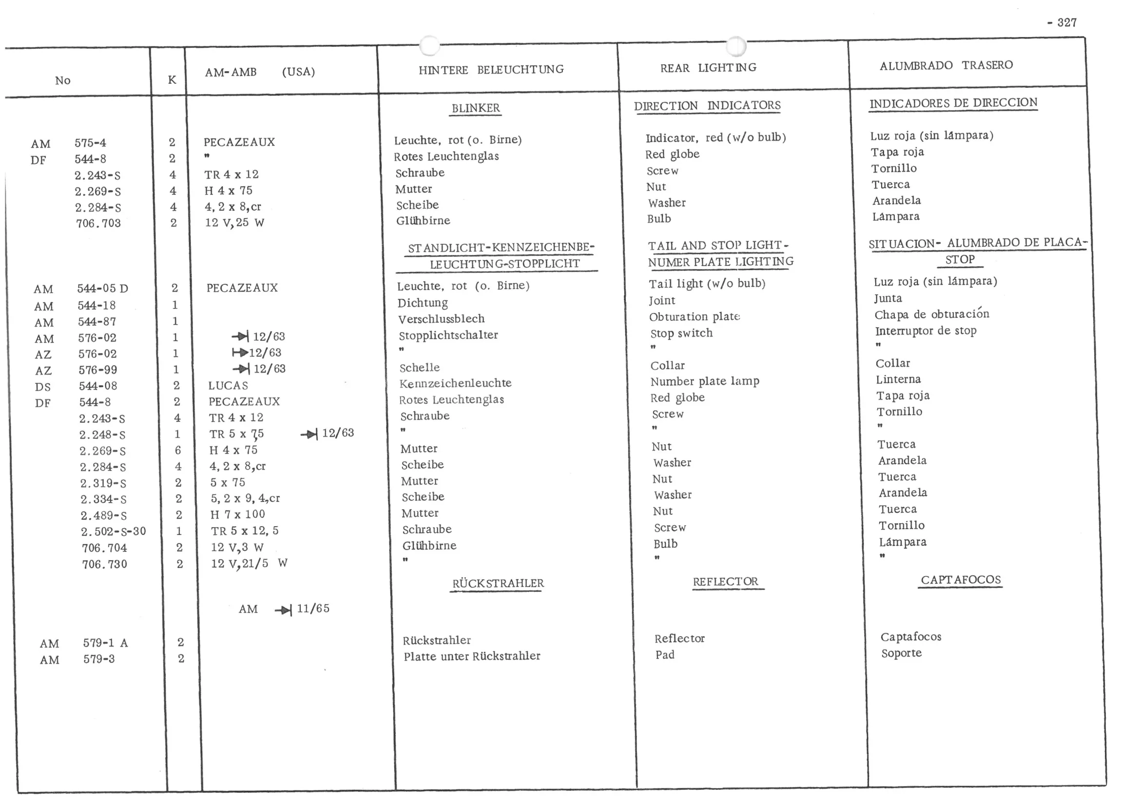 REAR LIGHTING, page 407 of 647 — 486 Parts Catalogue — Ami 6