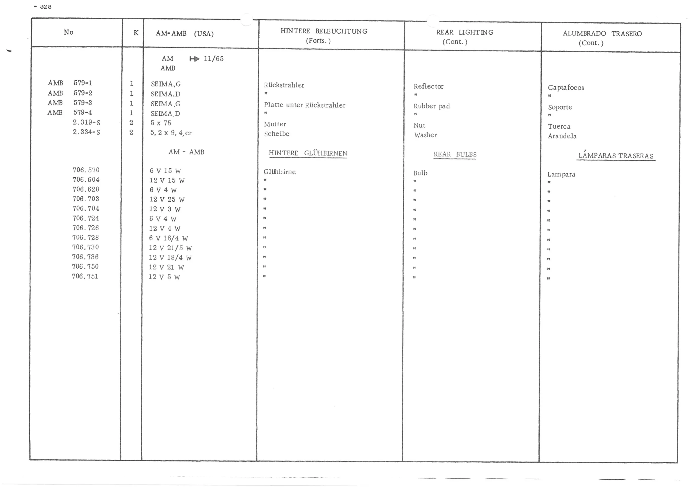 REAR LIGHTING, page 408 of 647 — 486 Parts Catalogue — Ami 6