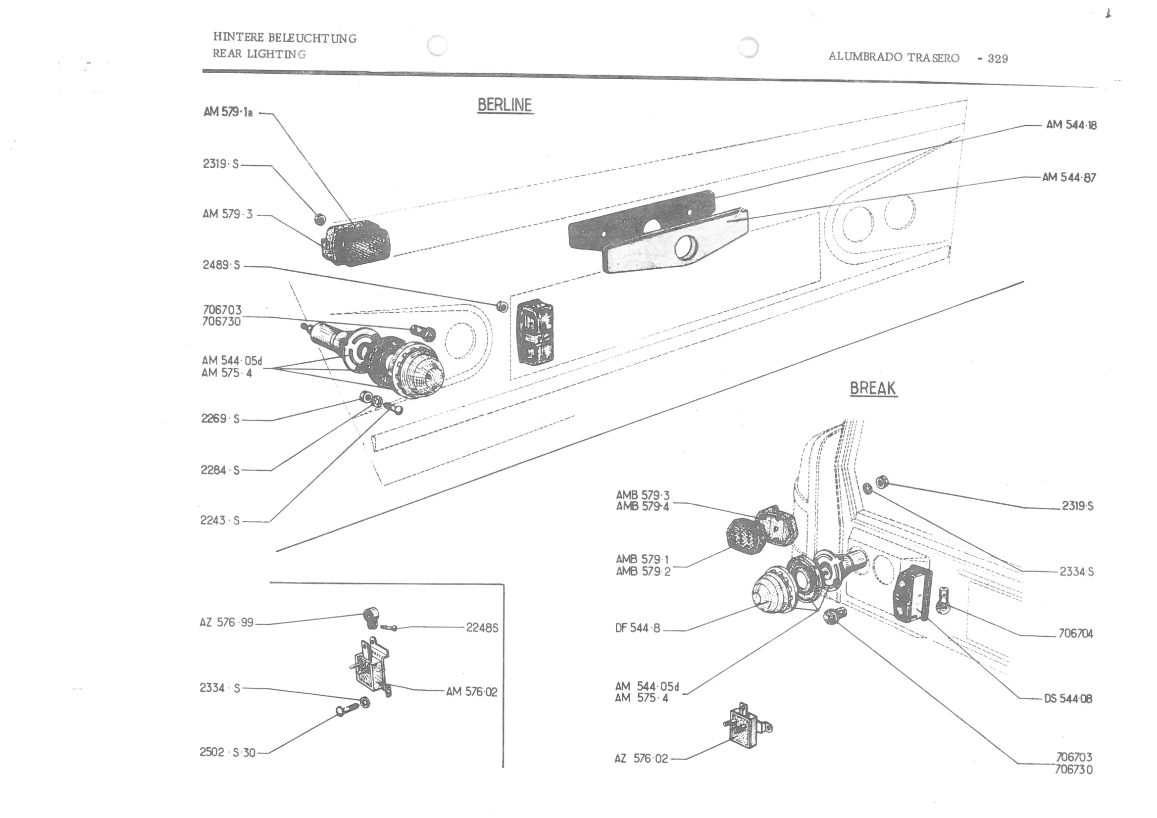REAR LIGHTING, page 409 of 647 — 486 Parts Catalogue — Ami 6