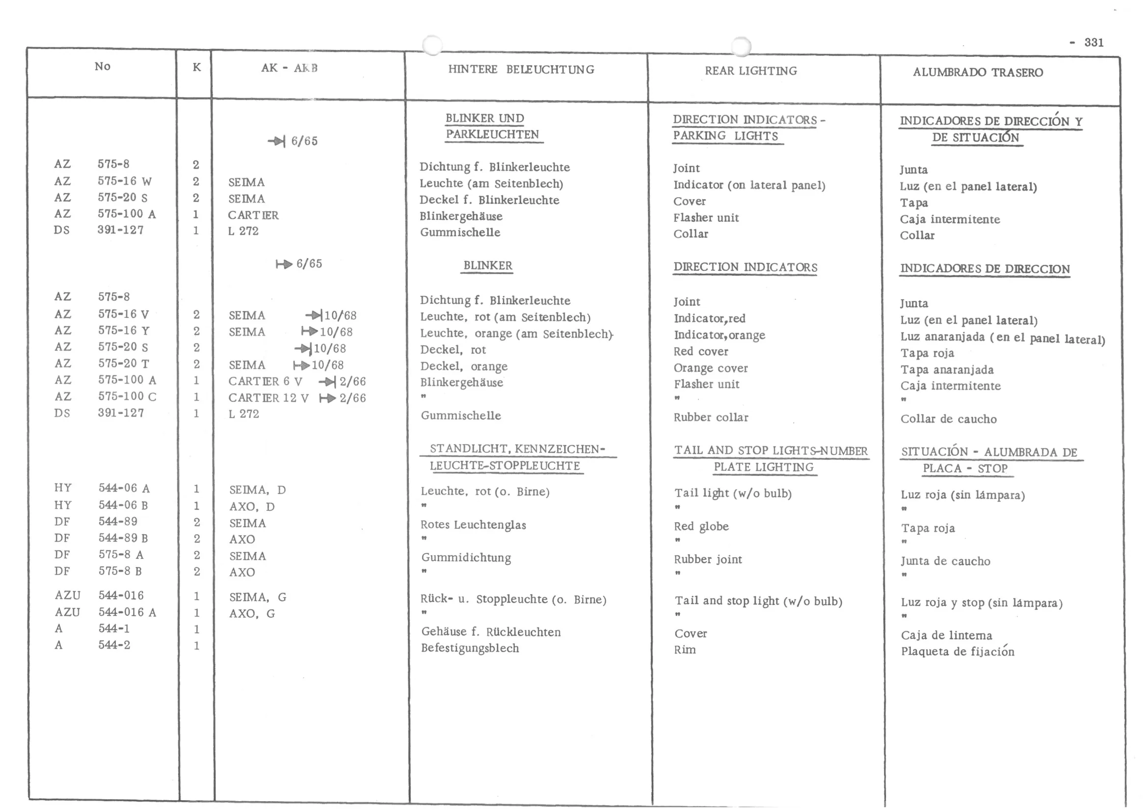 REAR LIGHTING, page 411 of 647 — 486 Parts Catalogue — Ami 6