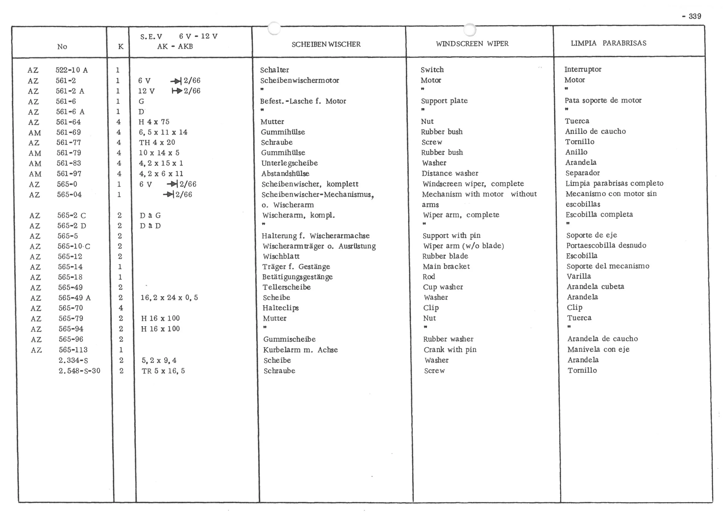 WINDSCREEN WIPER, page 419 of 647 — 486 Parts Catalogue — Ami 6