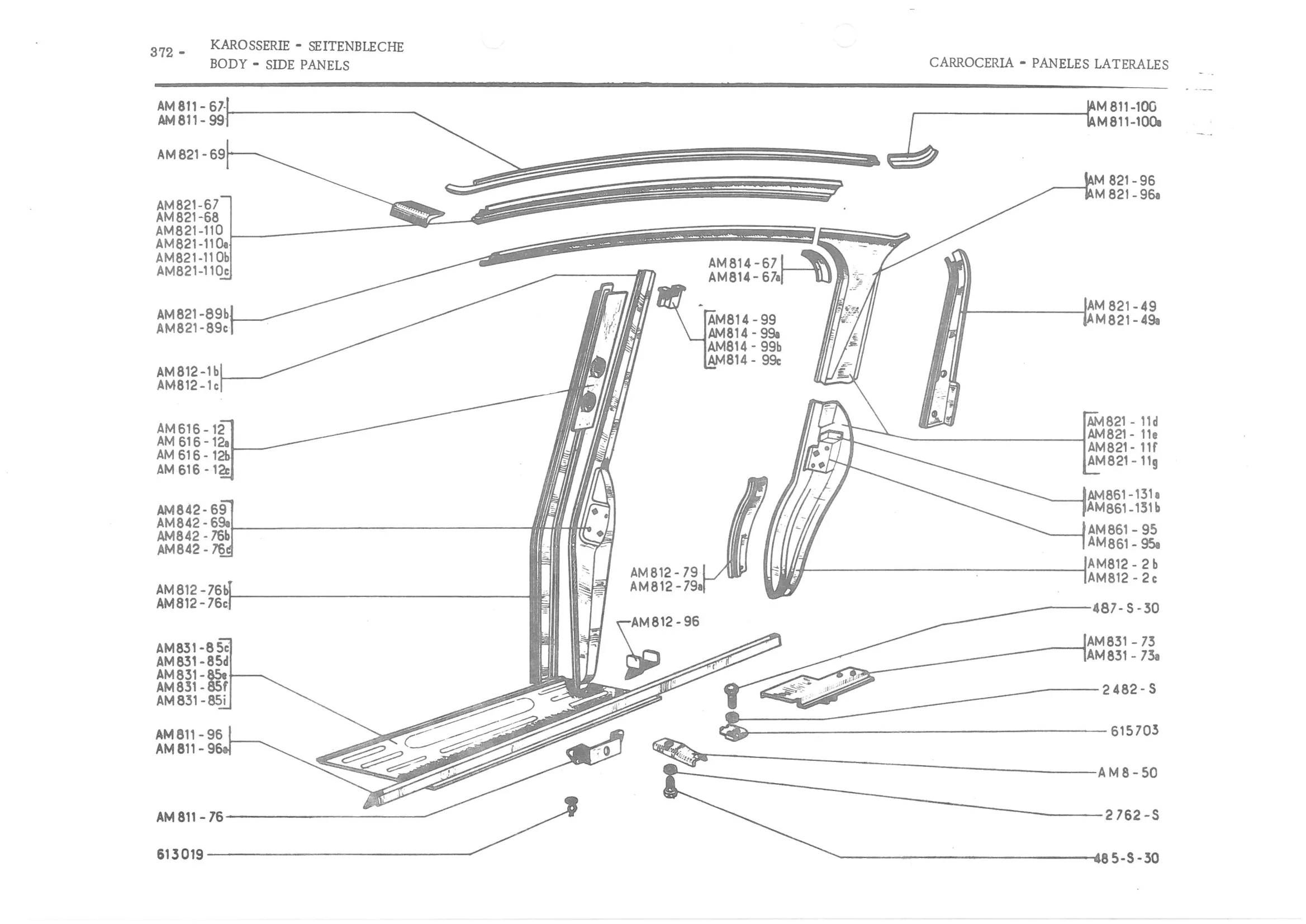 BODY - SIDE PANELS, page 451 of 647 — 486 Parts Catalogue — Ami 6