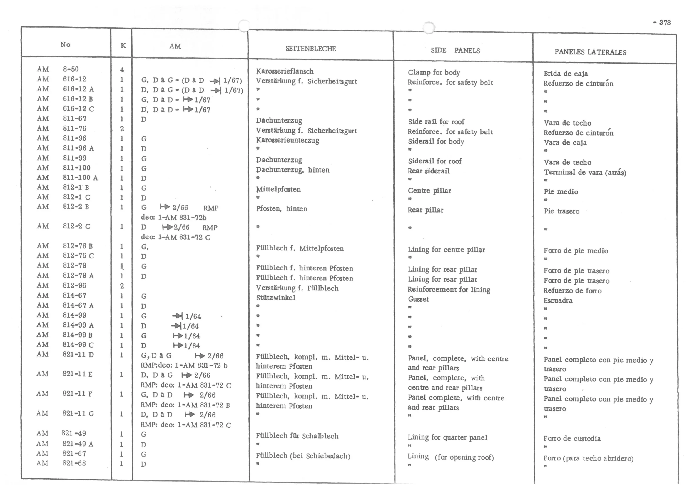 BODY - SIDE PANELS, page 452 of 647 — 486 Parts Catalogue — Ami 6
