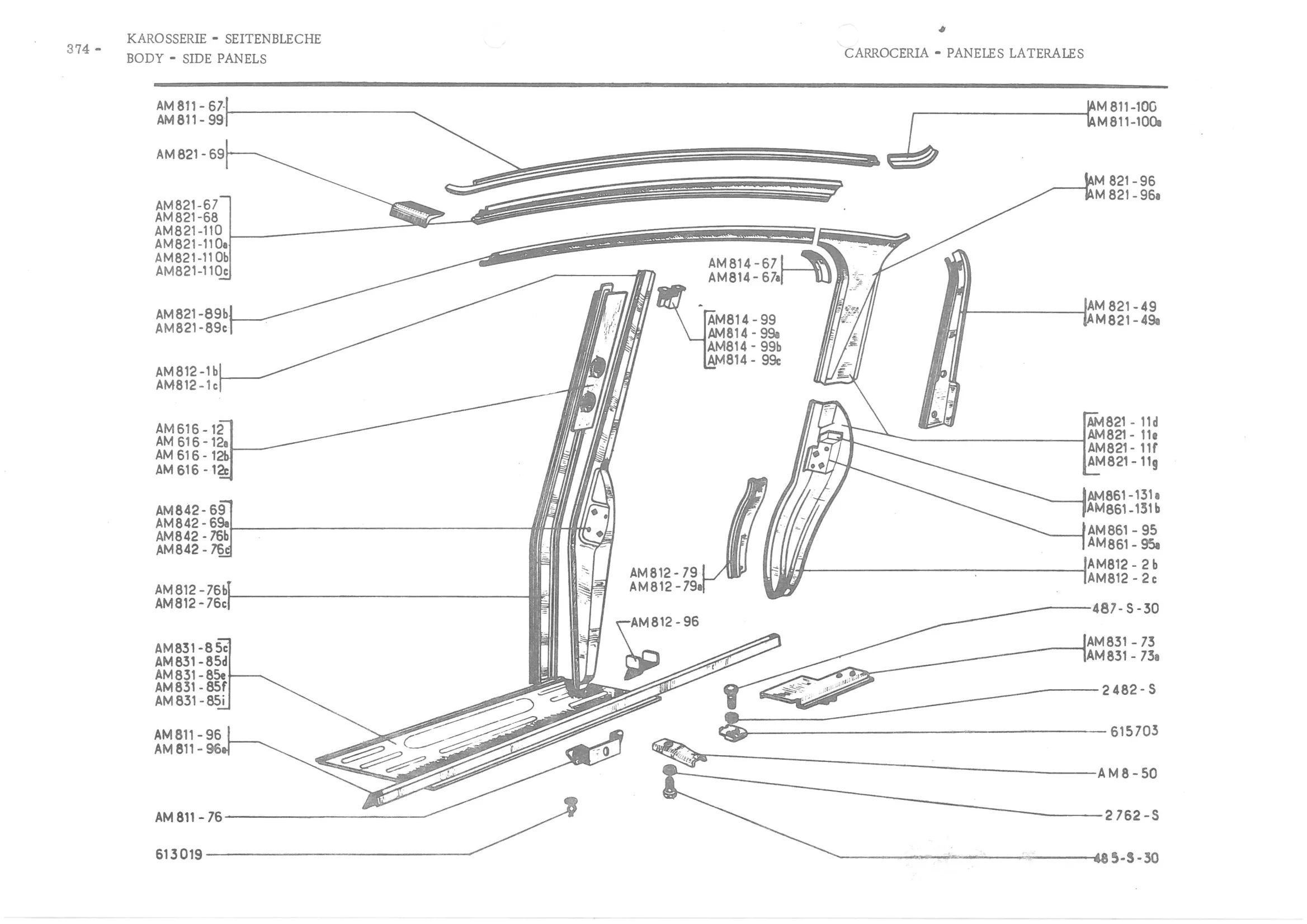 Bopy - SIDE PANELS, page 453 of 647 — 486 Parts Catalogue — Ami 6