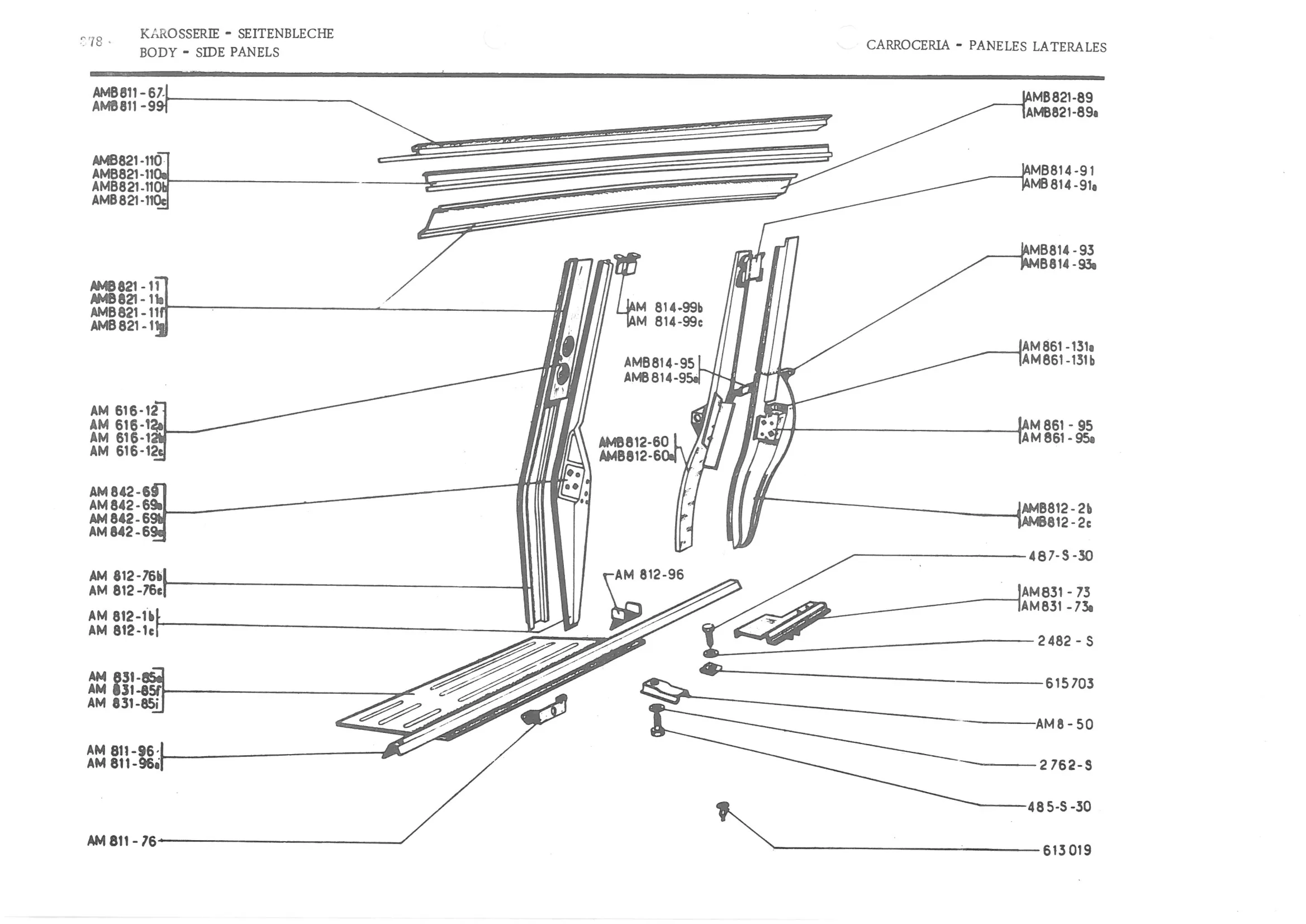 BODY - SIDE PANELS, page 457 of 647 — 486 Parts Catalogue — Ami 6
