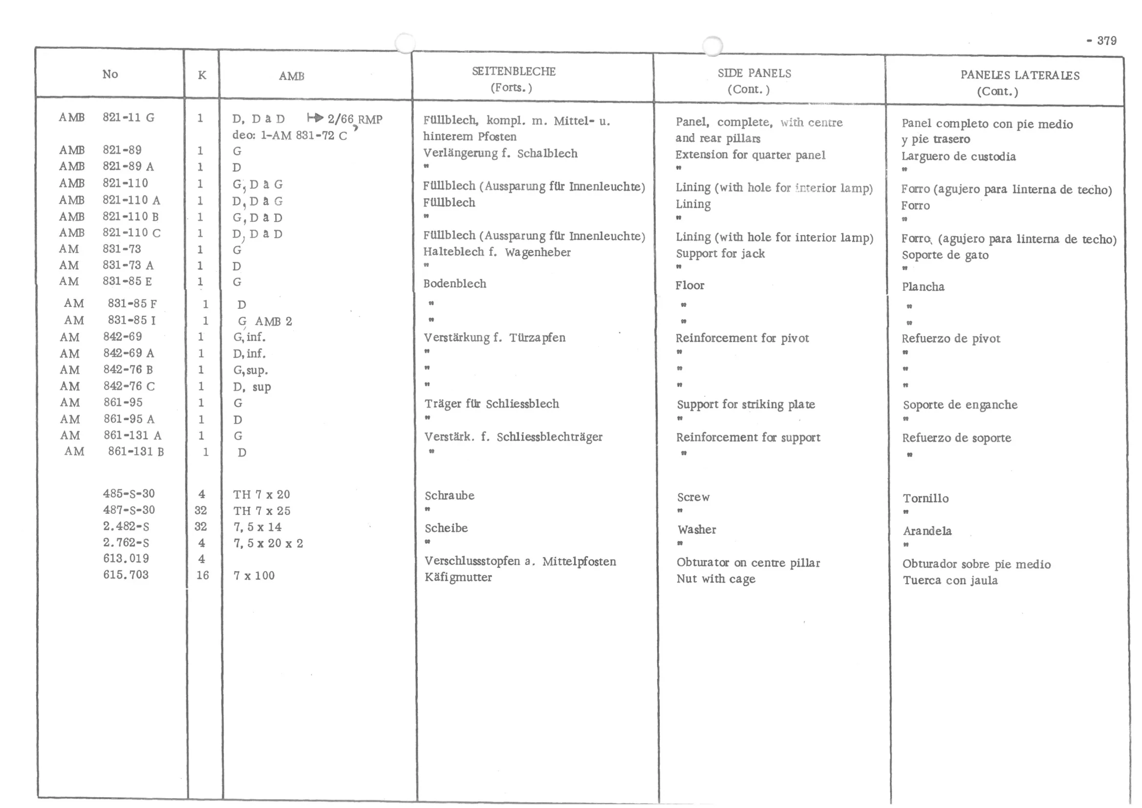 BODY - SIDE PANELS, page 458 of 647 — 486 Parts Catalogue — Ami 6
