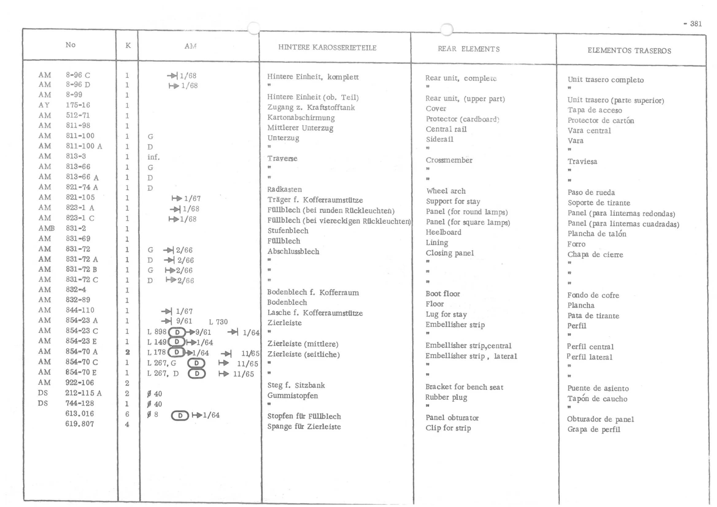 REAR ELEMENTS, page 460 of 647 — 486 Parts Catalogue — Ami 6