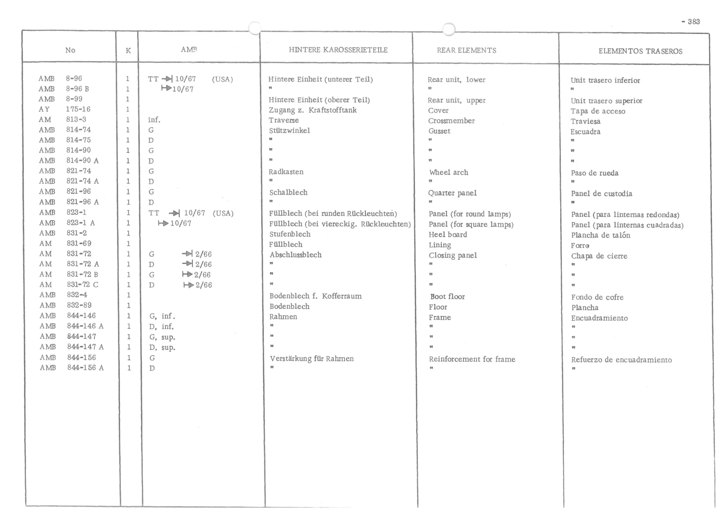 REAR ELEMENTS, page 462 of 647 — 486 Parts Catalogue — Ami 6