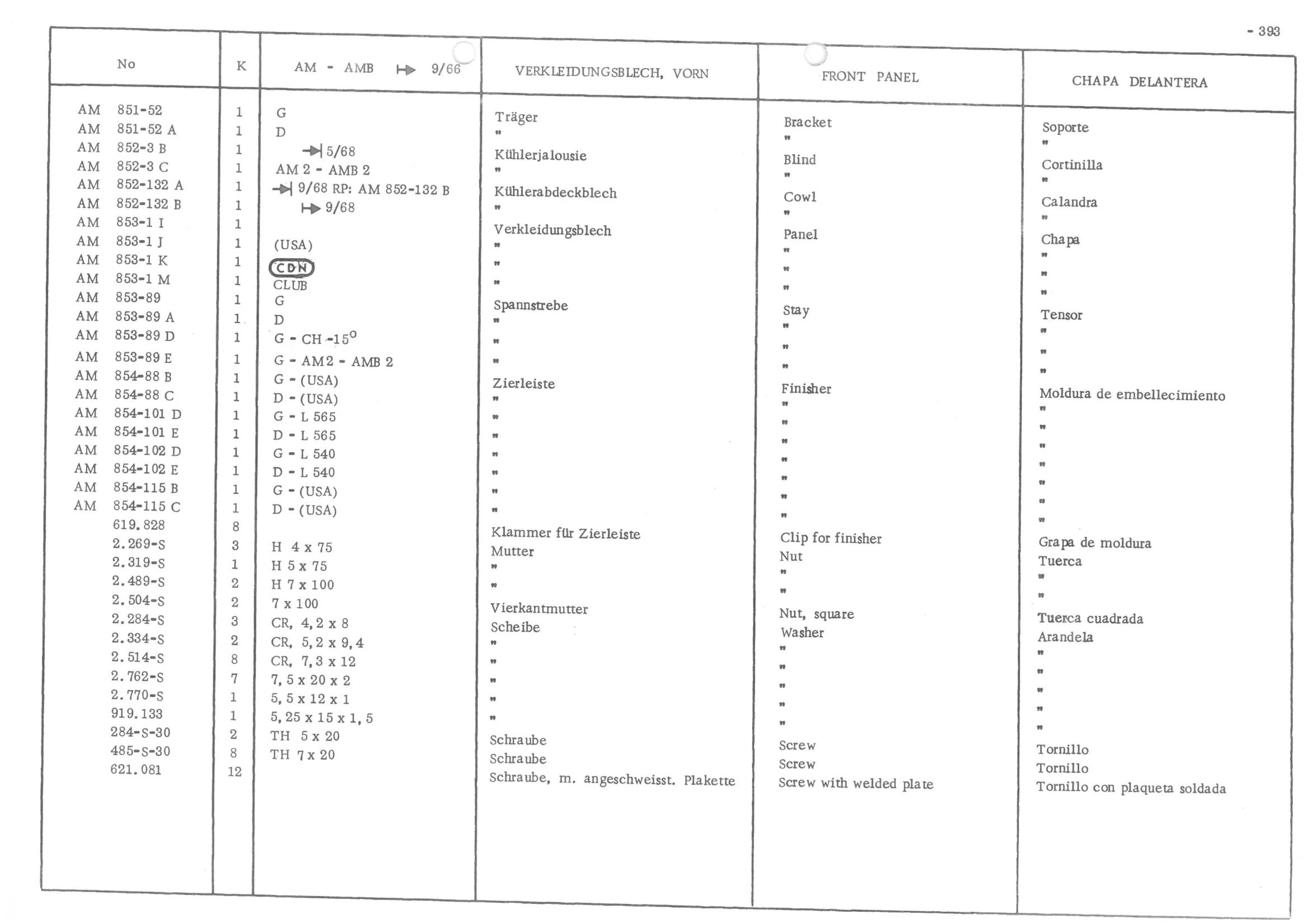 : FRONT PANEL, page 472 of 647 — 486 Parts Catalogue — Ami 6