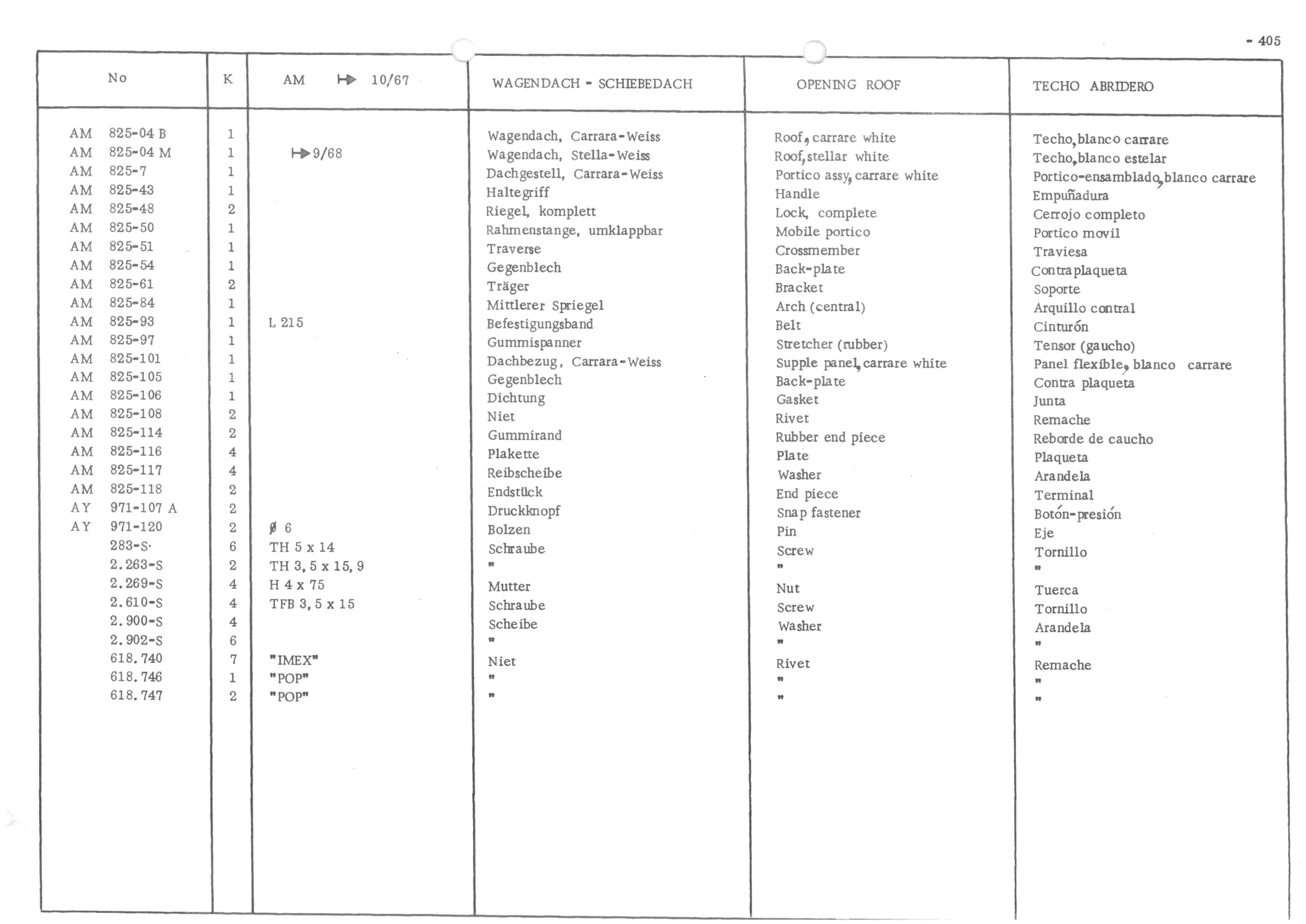 OPEN ING ROOF, page 484 of 647 — 486 Parts Catalogue — Ami 6