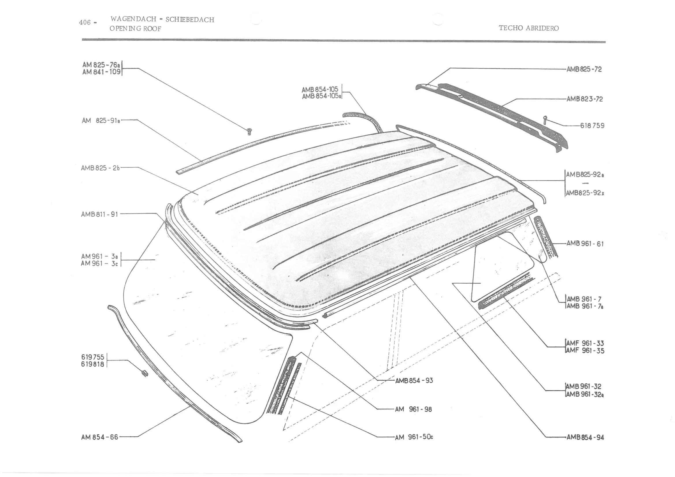 OPEN ING ROOF, page 485 of 647 — 486 Parts Catalogue — Ami 6