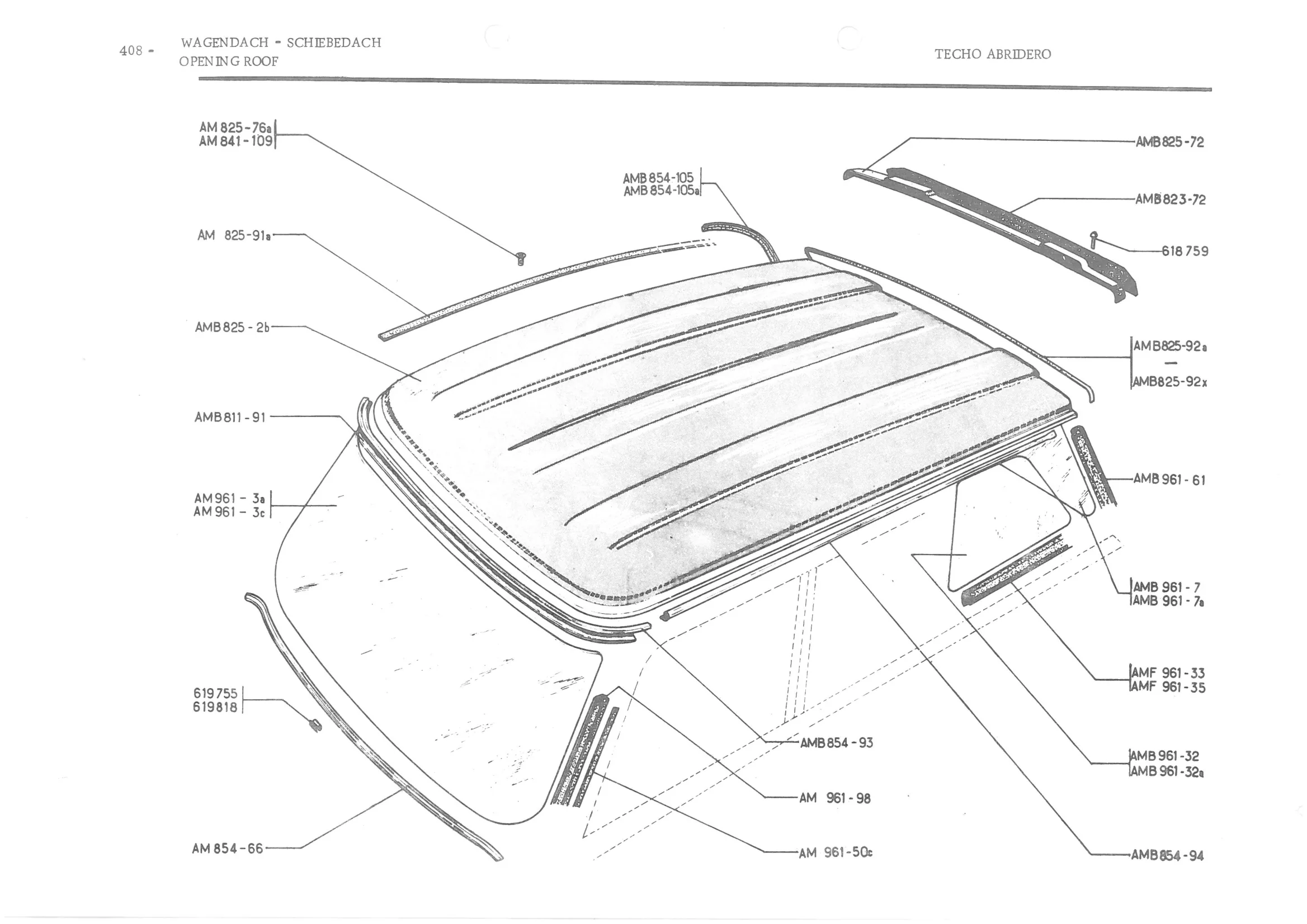 OPENING ROOF, page 487 of 647 — 486 Parts Catalogue — Ami 6