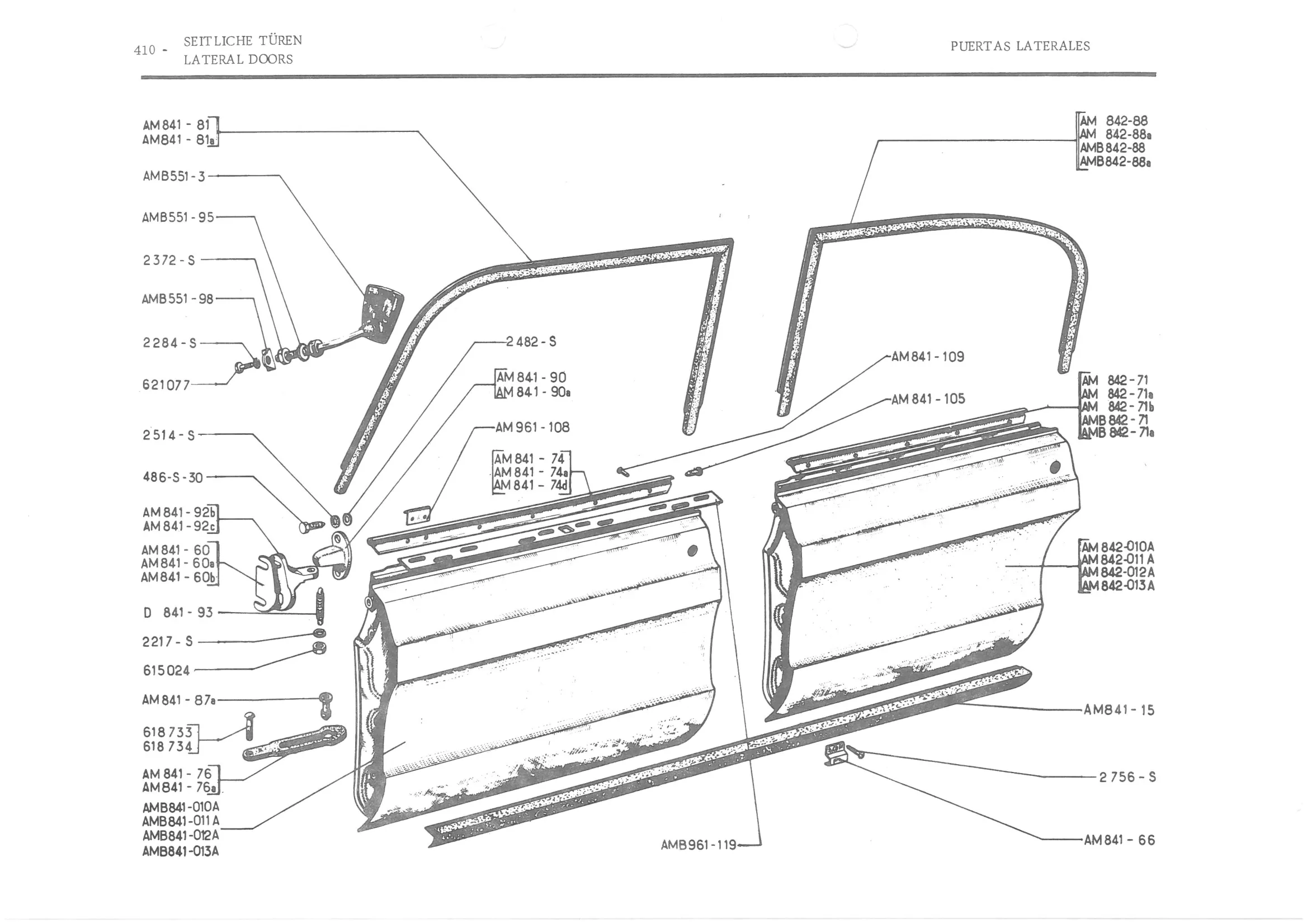 LATERAL DOORS, page 489 of 647 — 486 Parts Catalogue — Ami 6