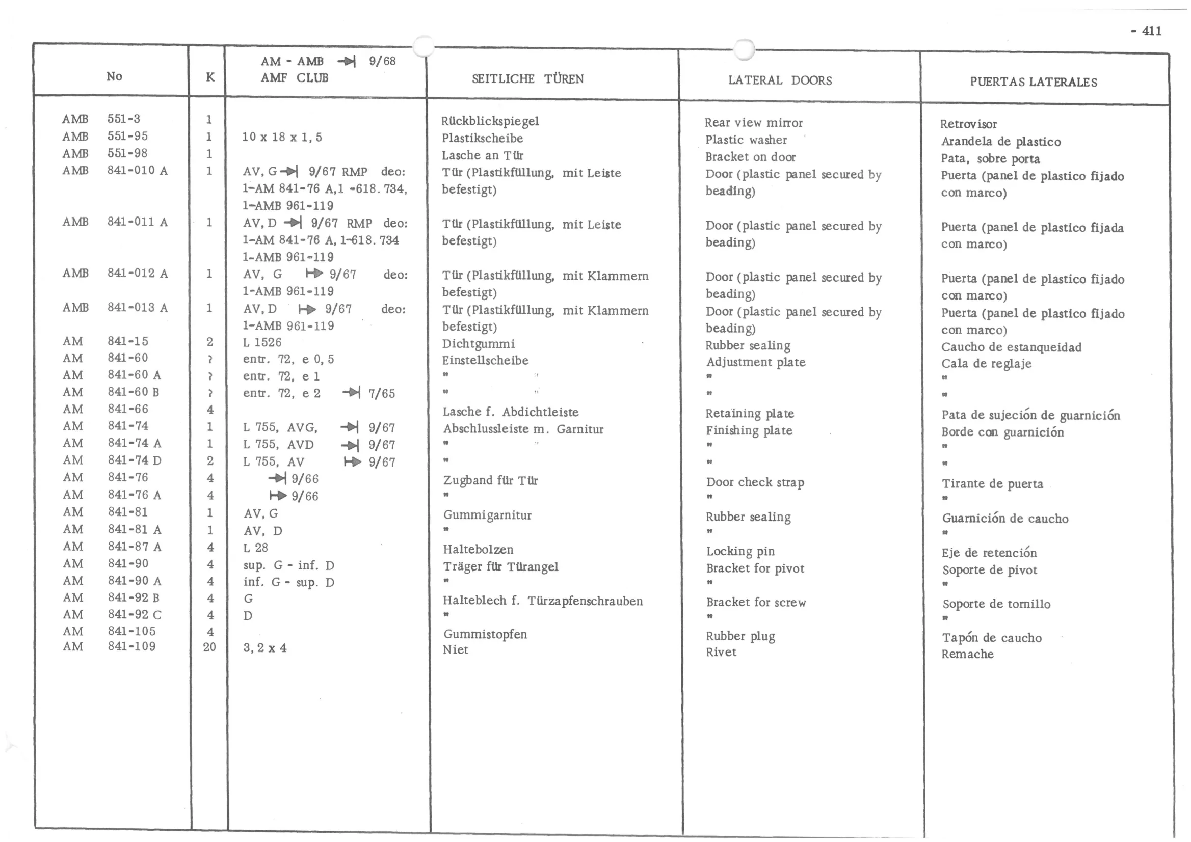 LATERAL DOORS, page 490 of 647 — 486 Parts Catalogue — Ami 6