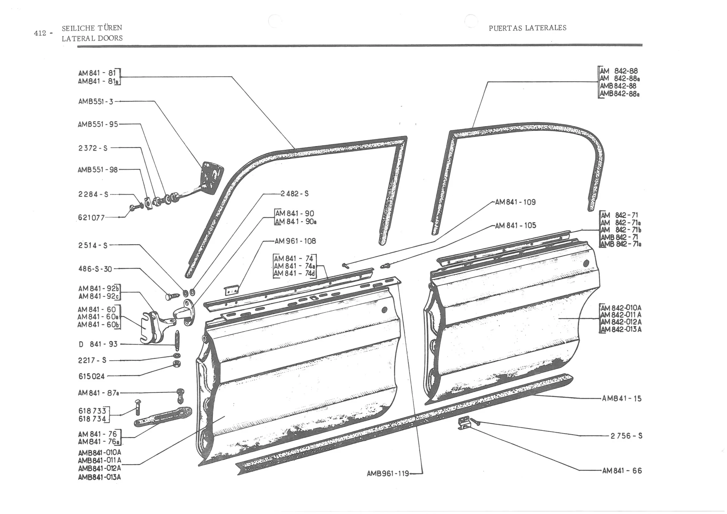 LATERAL DOORS, page 491 of 647 — 486 Parts Catalogue — Ami 6