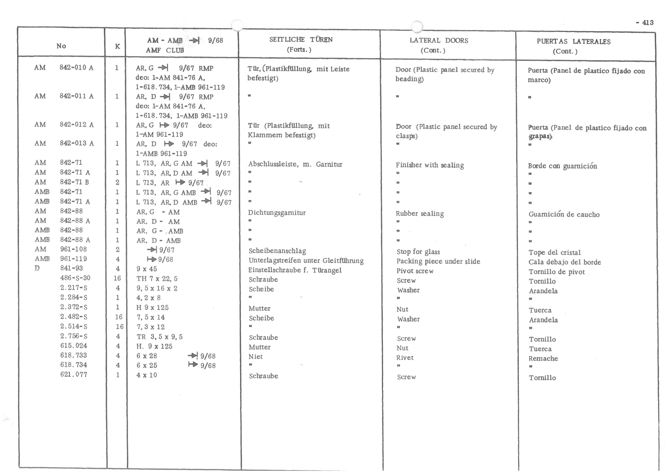 LATERAL DOORS, page 492 of 647 — 486 Parts Catalogue — Ami 6