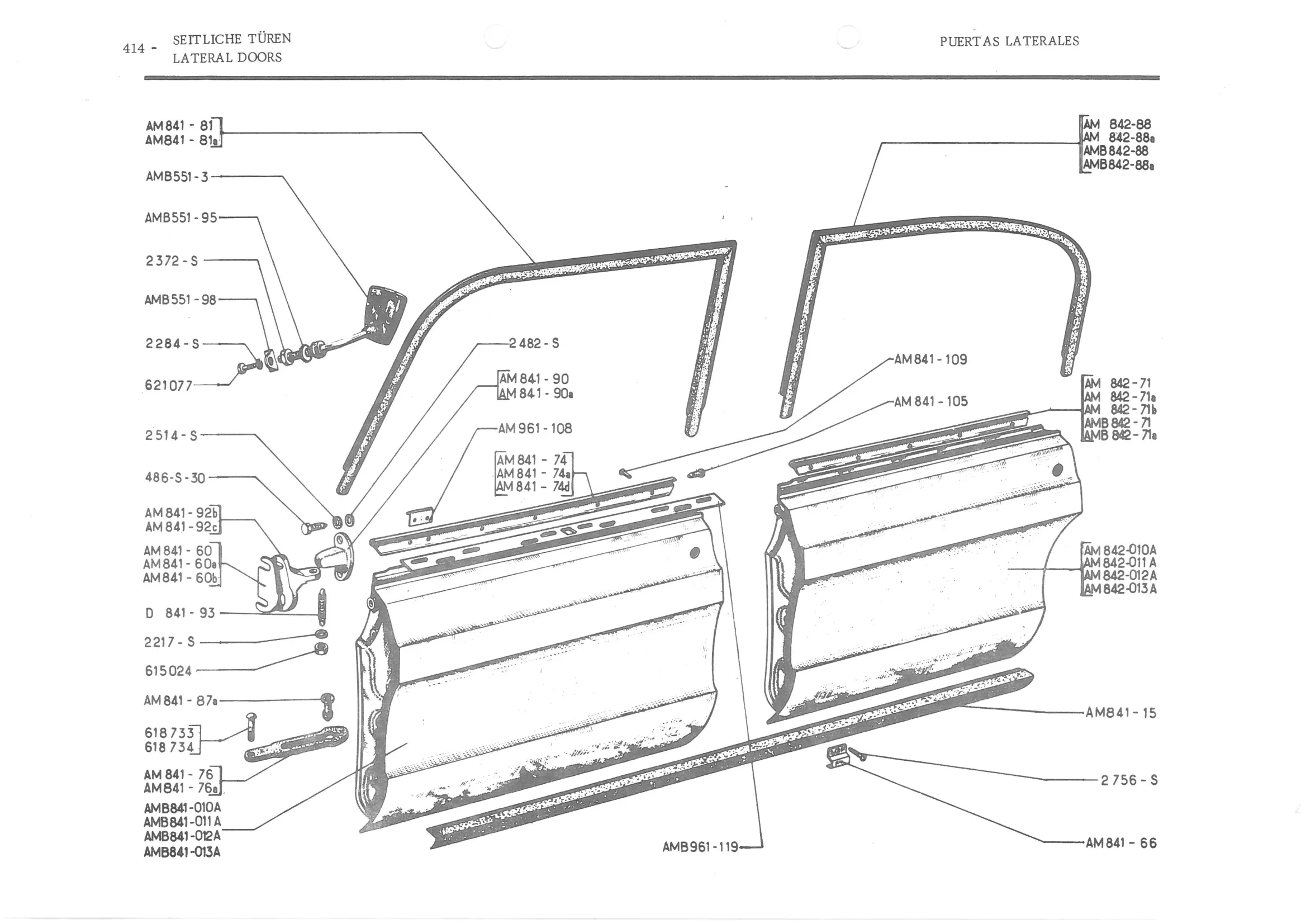 LATERAL DOORS, page 493 of 647 — 486 Parts Catalogue — Ami 6