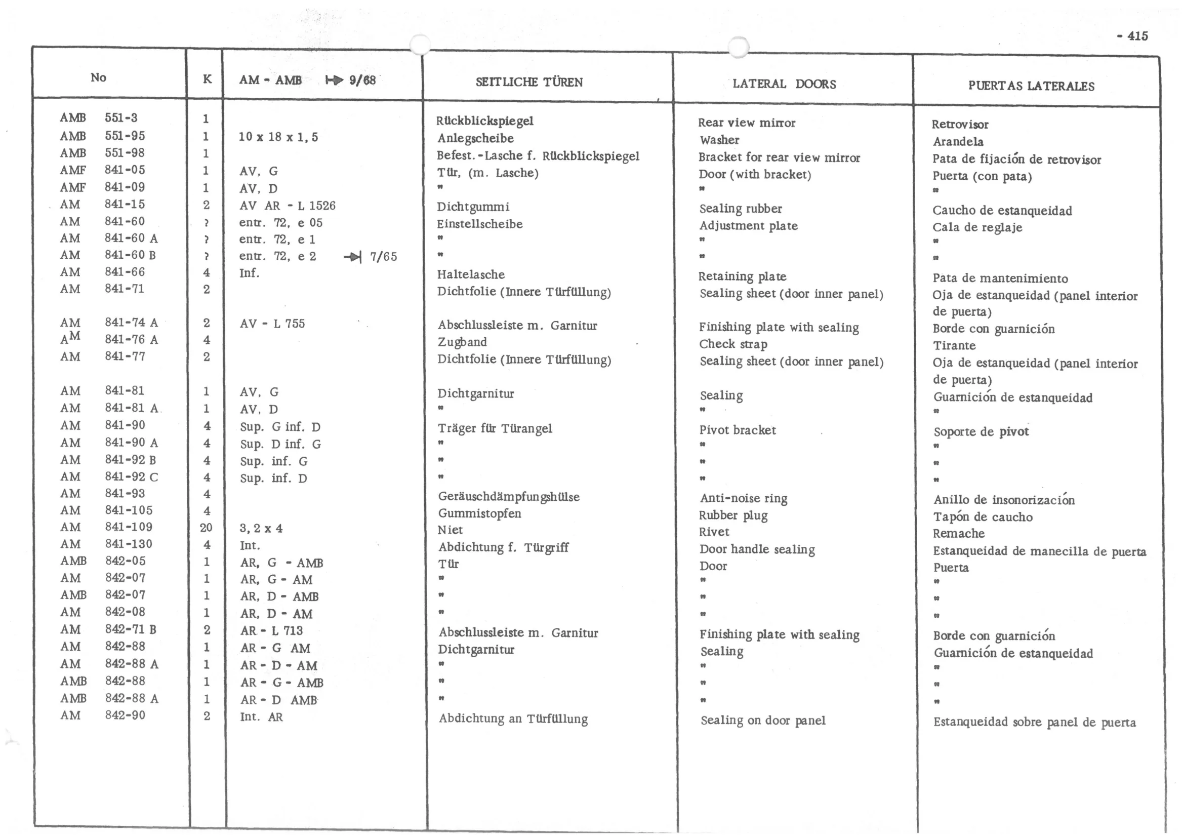 LATERAL DOORS, page 494 of 647 — 486 Parts Catalogue — Ami 6